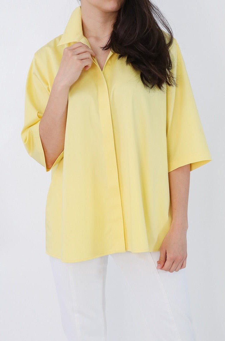 CAMP SHIRT IN ITALIAN COTTON POPLIN STRETCH IN YELLOW - Jarbo