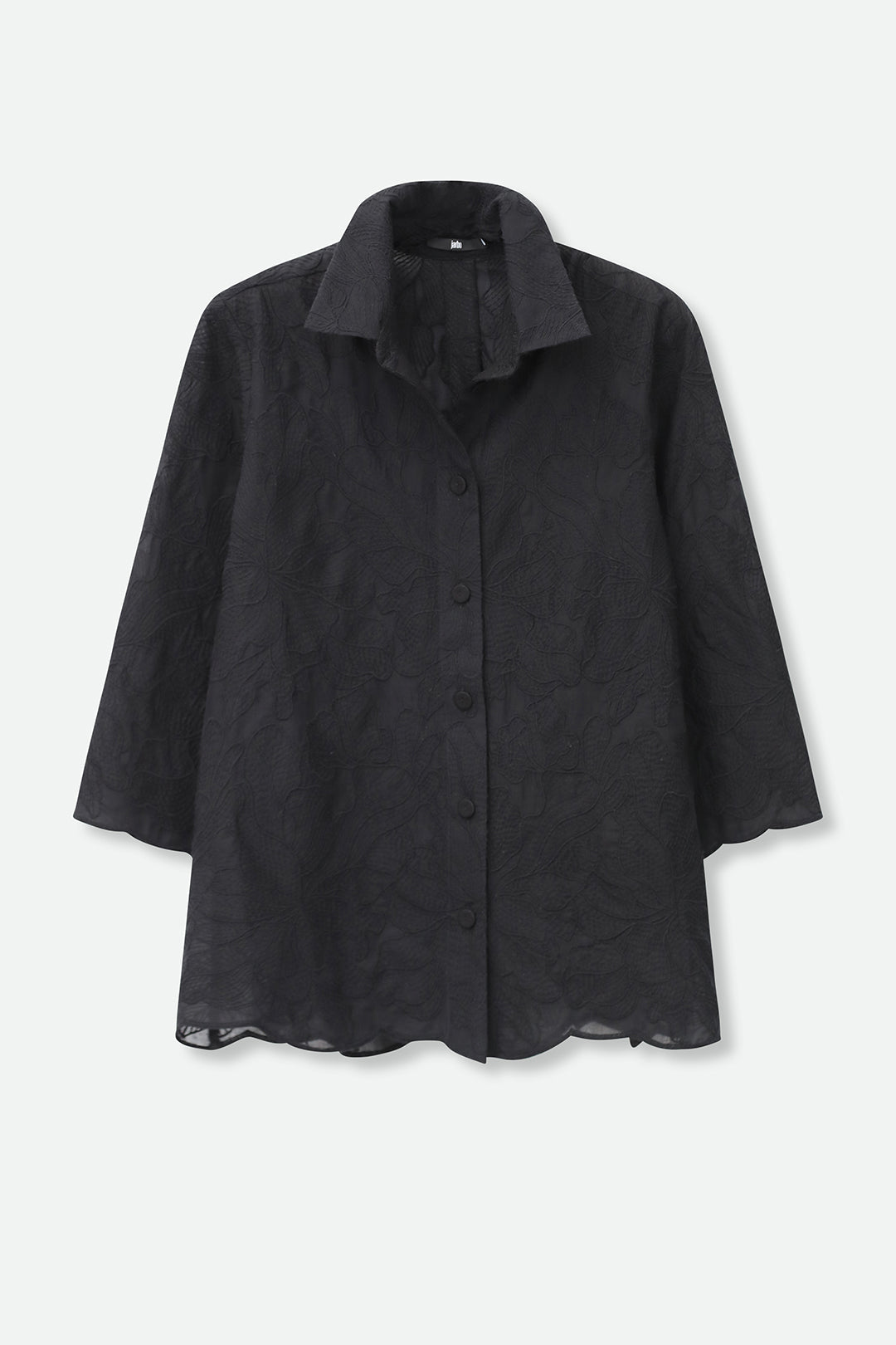 CESARE CAMP SHIRT IN BLACK EMBROIDERED ITALIAN COTTON - Jarbo