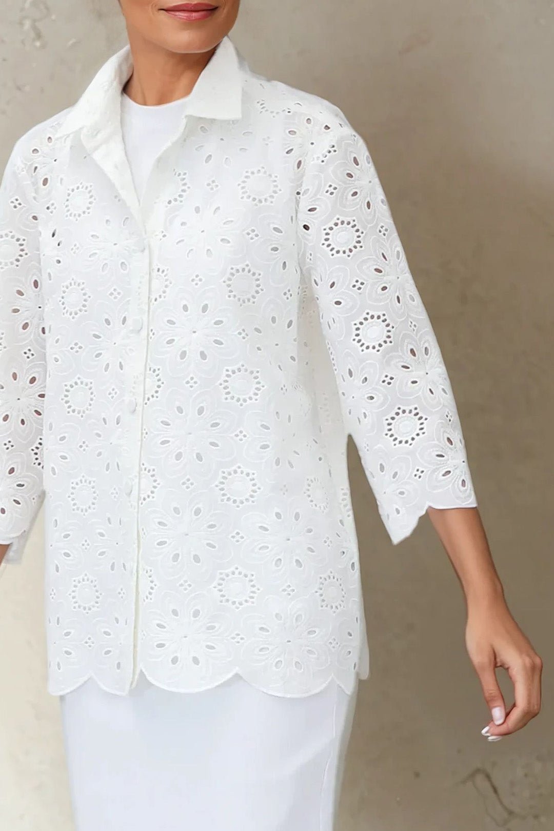 CESARE CAMP SHIRT ITALIAN COTTON WHITE EYELET - Jarbo