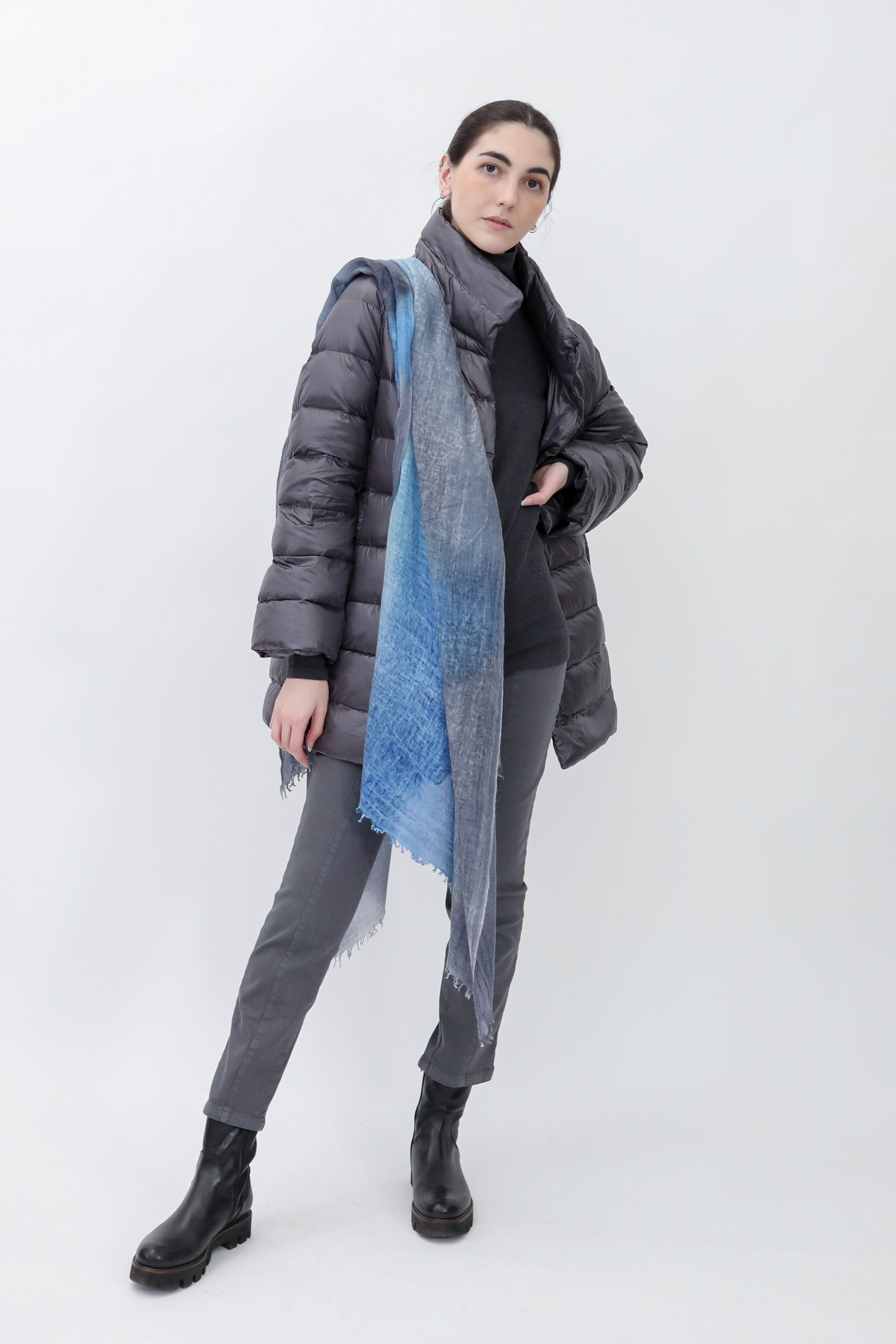 CHARCOAL MAVI SCARF IN HAND DYED CASHMERE - Jarbo