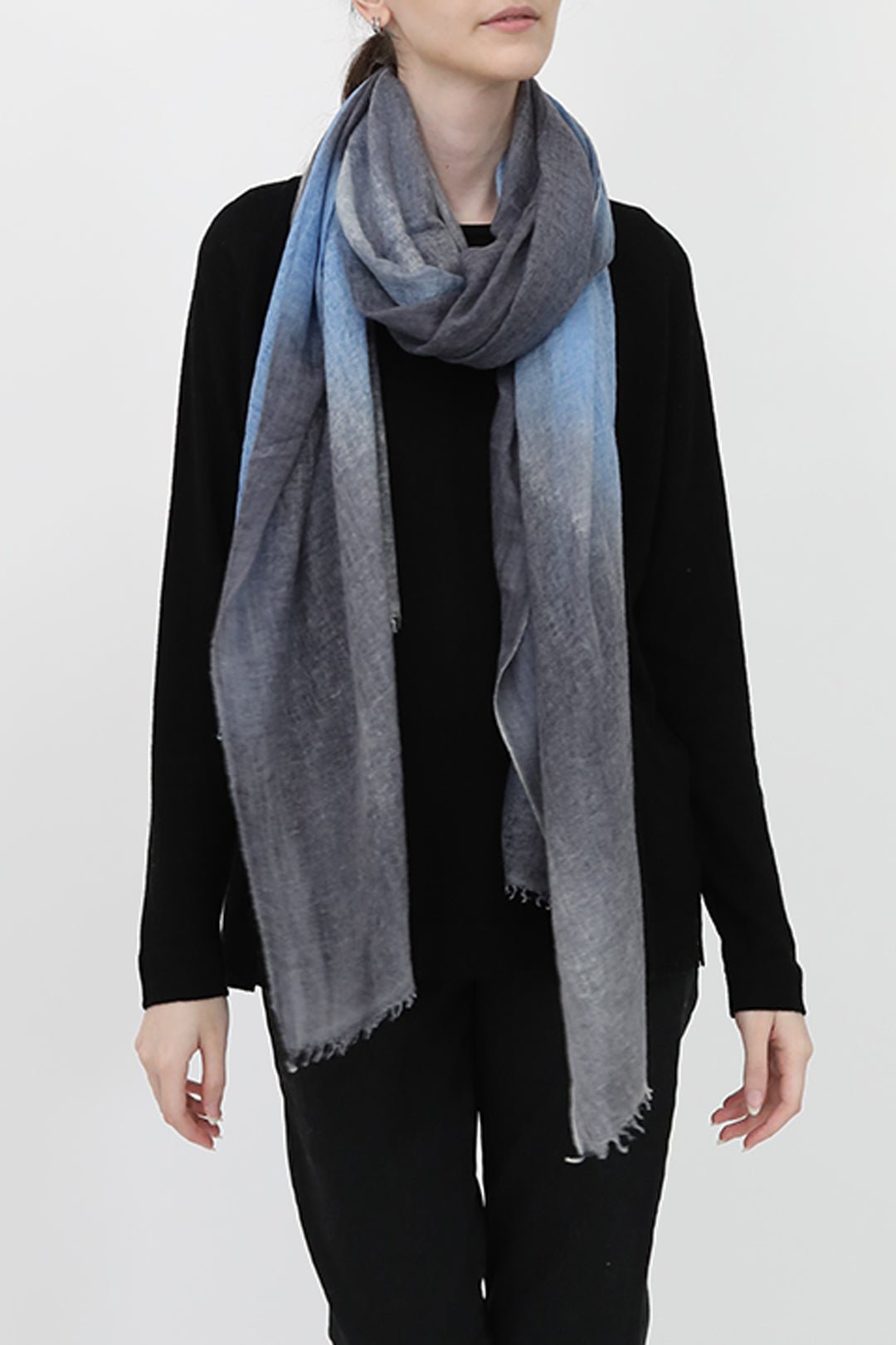 CHARCOAL MAVI SCARF IN HAND DYED CASHMERE - Jarbo