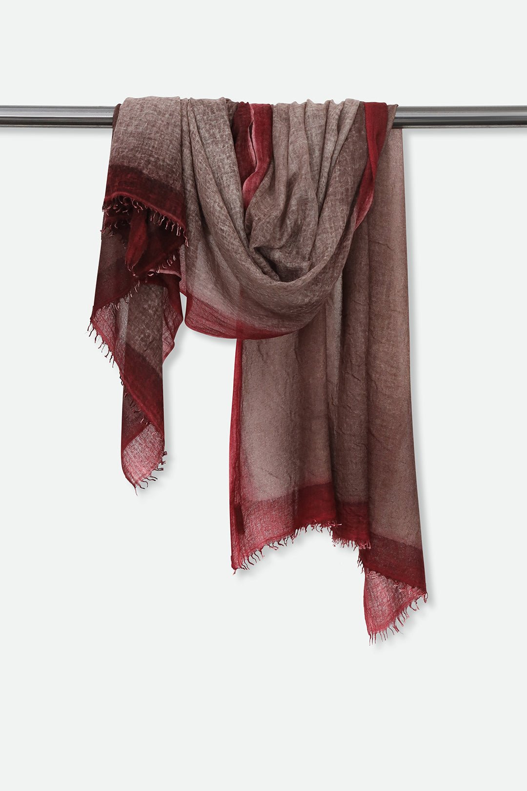 CHOCOLATE BORDEAUX SCARF IN HAND DYED CASHMERE - Jarbo