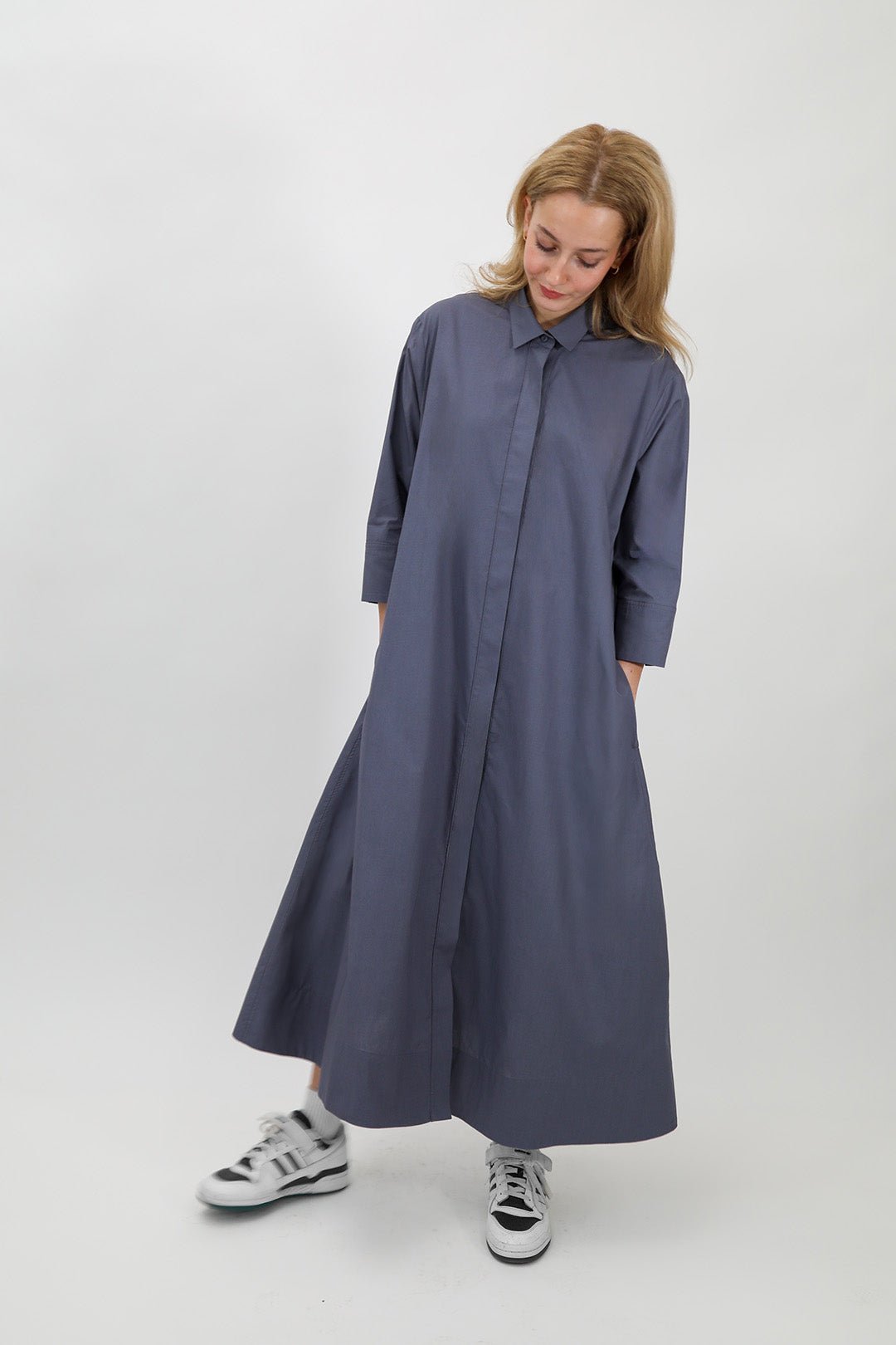 DANNI DRESS IN ITALIAN COTTON SLATE CHARCOAL - Jarbo