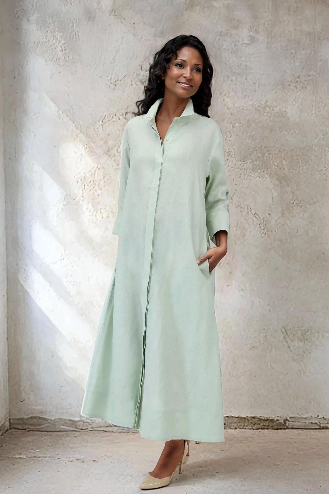 DANNI DRESS IN ITALIAN LINEN MINT - Jarbo