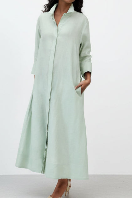 DANNI DRESS IN ITALIAN LINEN MINT - Jarbo