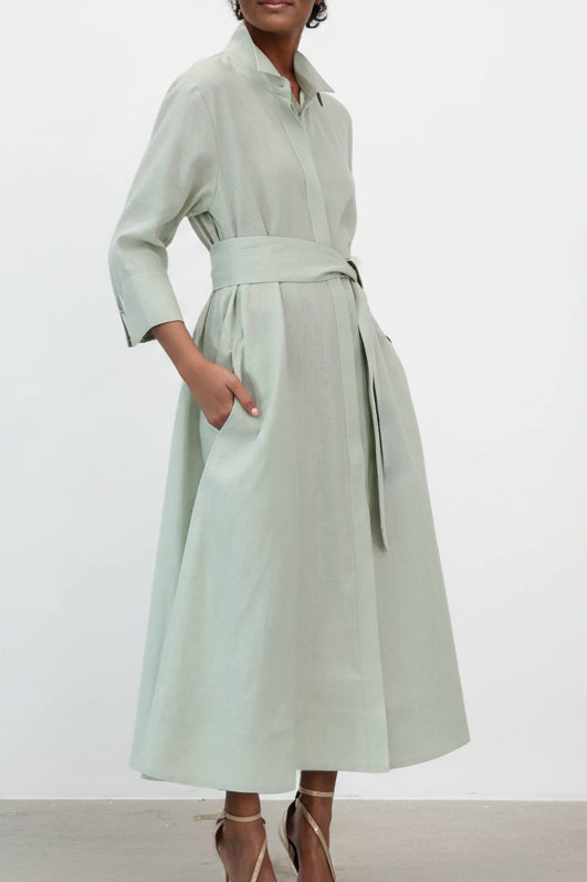 DANNI DRESS IN ITALIAN LINEN MINT - Jarbo