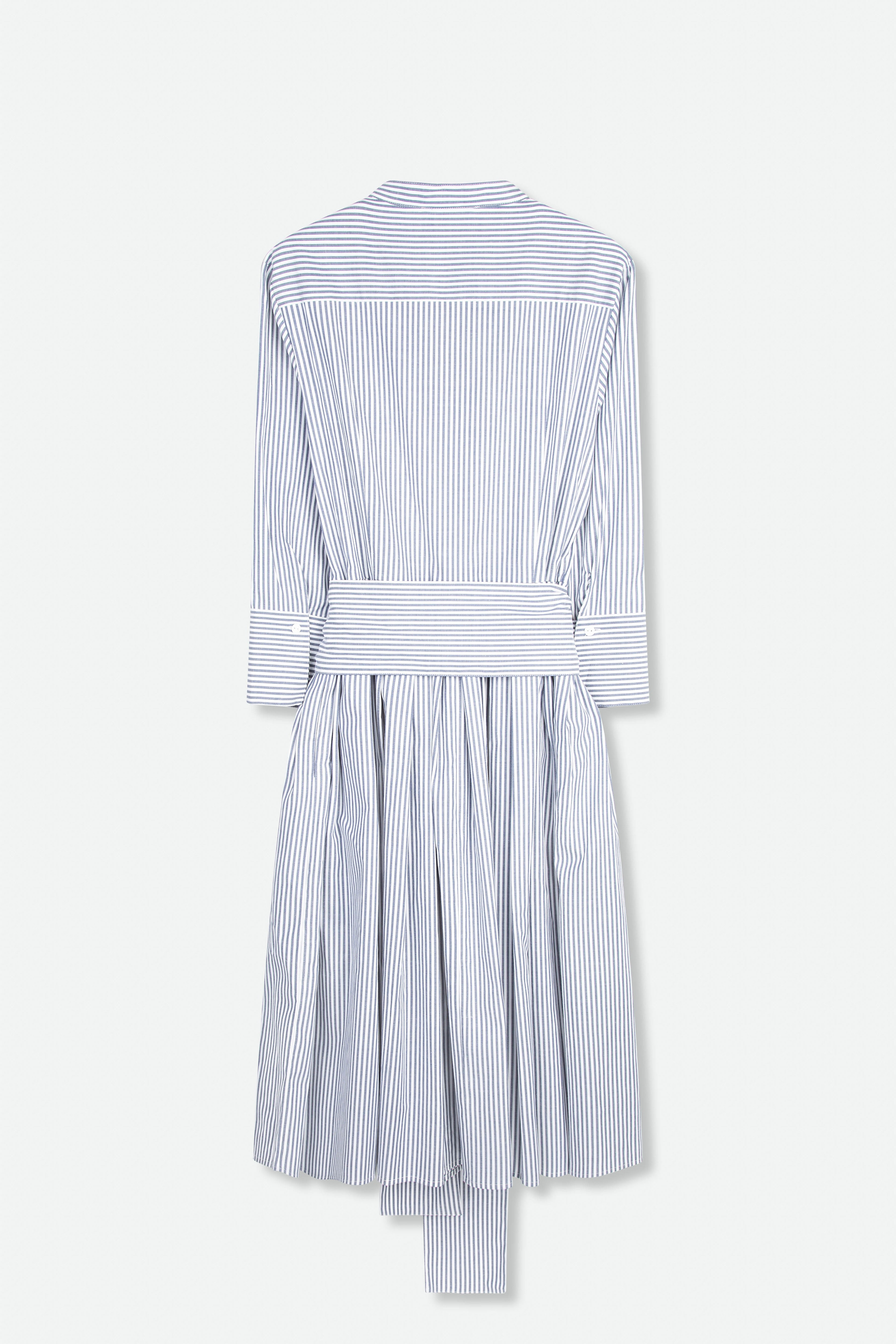 DARA PLEATED SKIRT COLLAR DRESS WITH SASH IN ITALIAN COTTON STRETCH - Jarbo