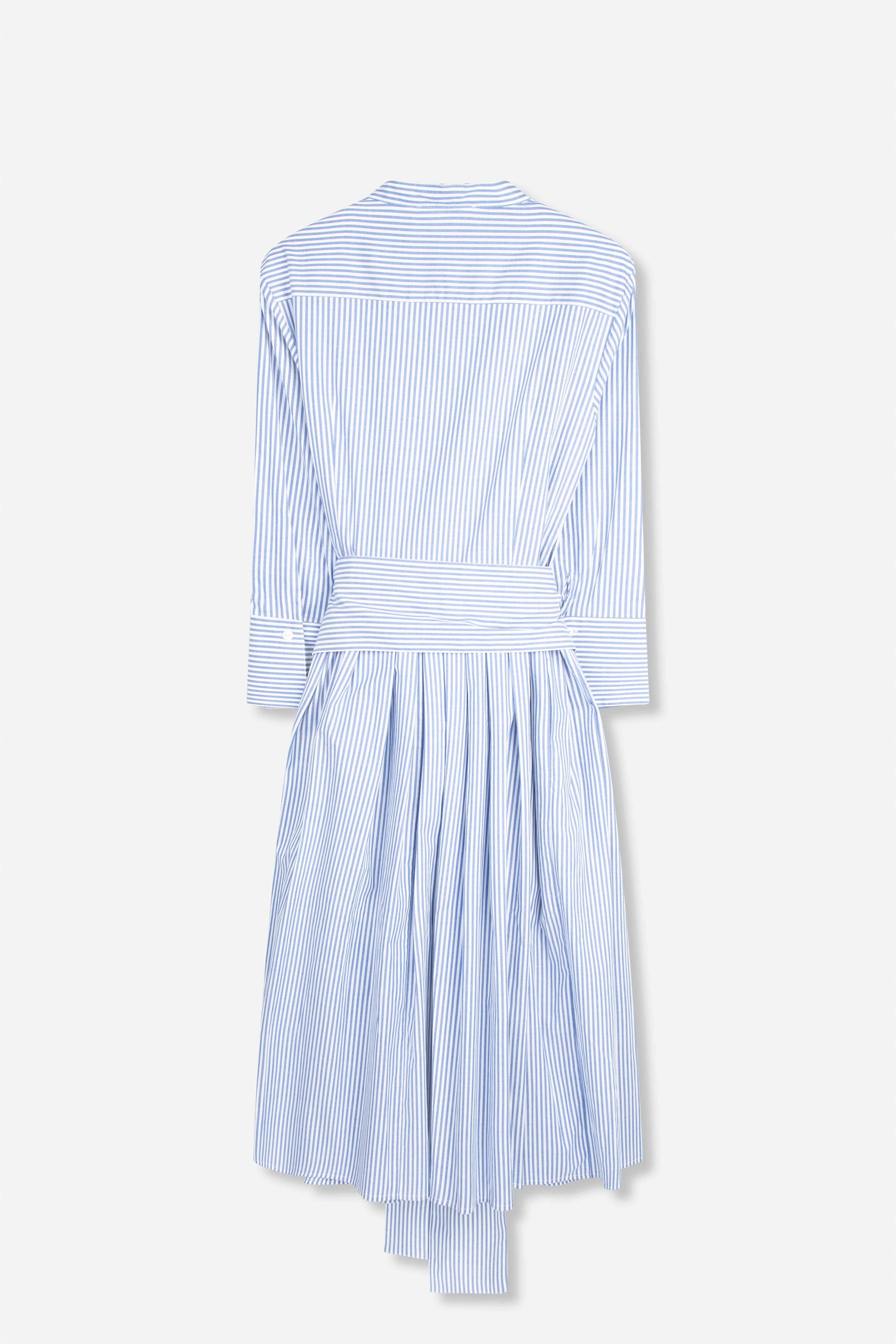 DARA PLEATED SKIRT COLLAR DRESS WITH SASH IN ITALIAN COTTON STRETCH - Jarbo