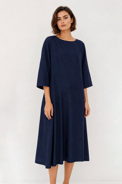 voile elbow sleeve midi dress DELLA BATEAU NECK IN STRETCH ITALIAN COTTON 510 tall Model is Color:as-pic Holiday Smocked Dresses for pure linen