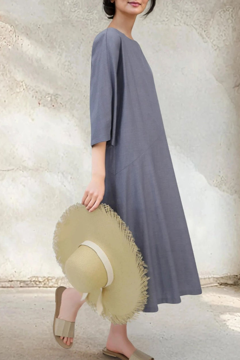 DELLA BATEAU NECK ELBOW SLEEVE DRESS IN STRETCH ITALIAN COTTON - Jarbo