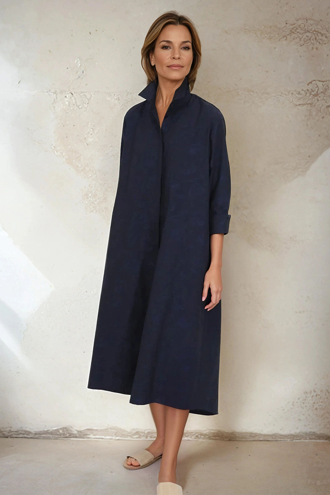 DELPHINE DRESS IN ITALIAN COTTON JACQUARD INDIGO ROSES