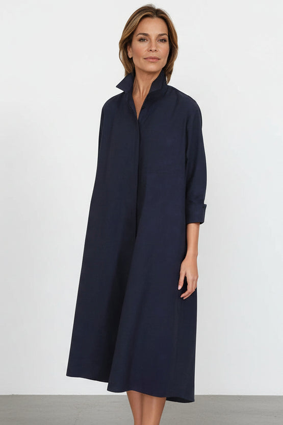 DELPHINE DRESS IN ITALIAN COTTON JACQUARD INDIGO ROSES