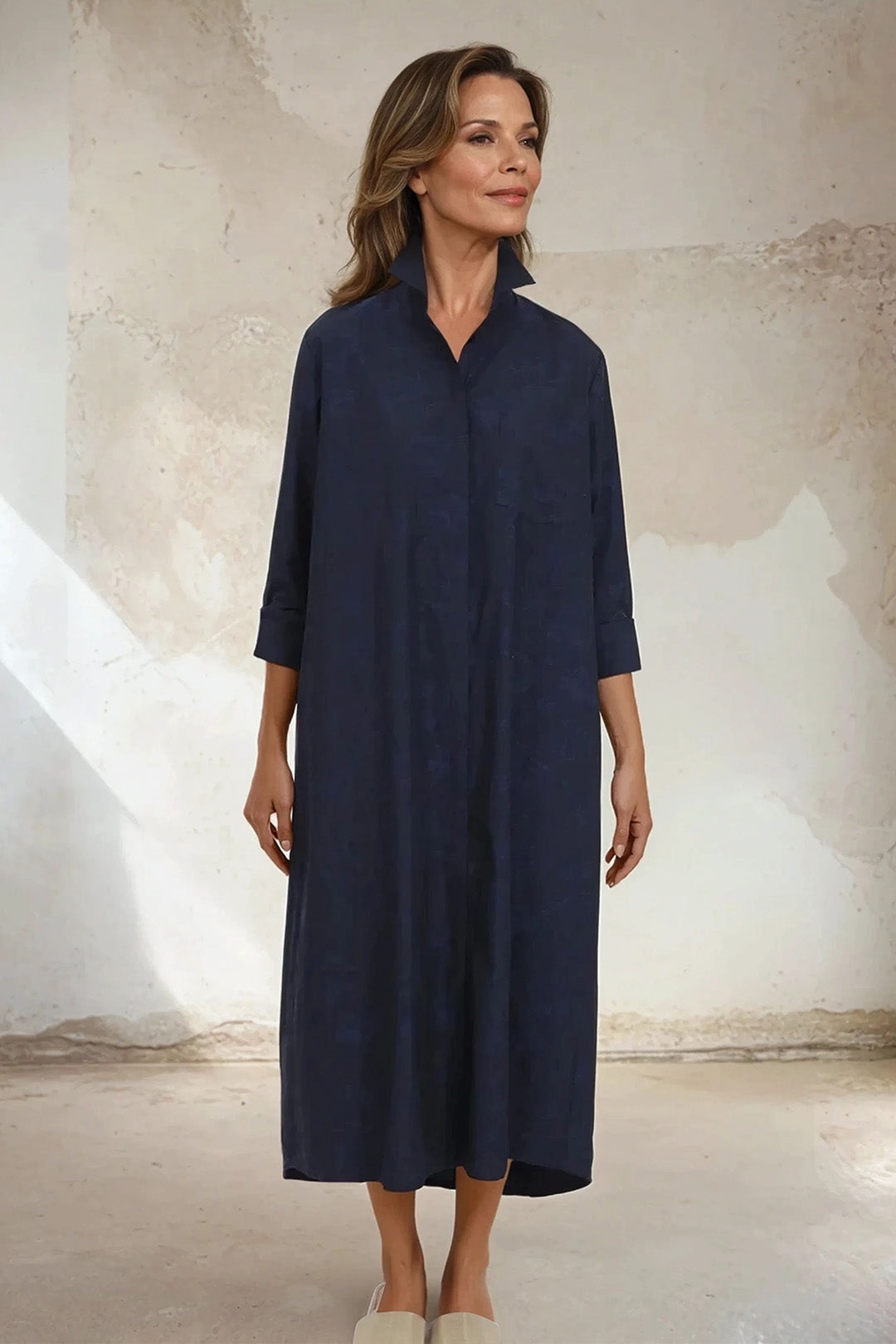 DELPHINE DRESS IN ITALIAN COTTON JACQUARD INDIGO ROSES