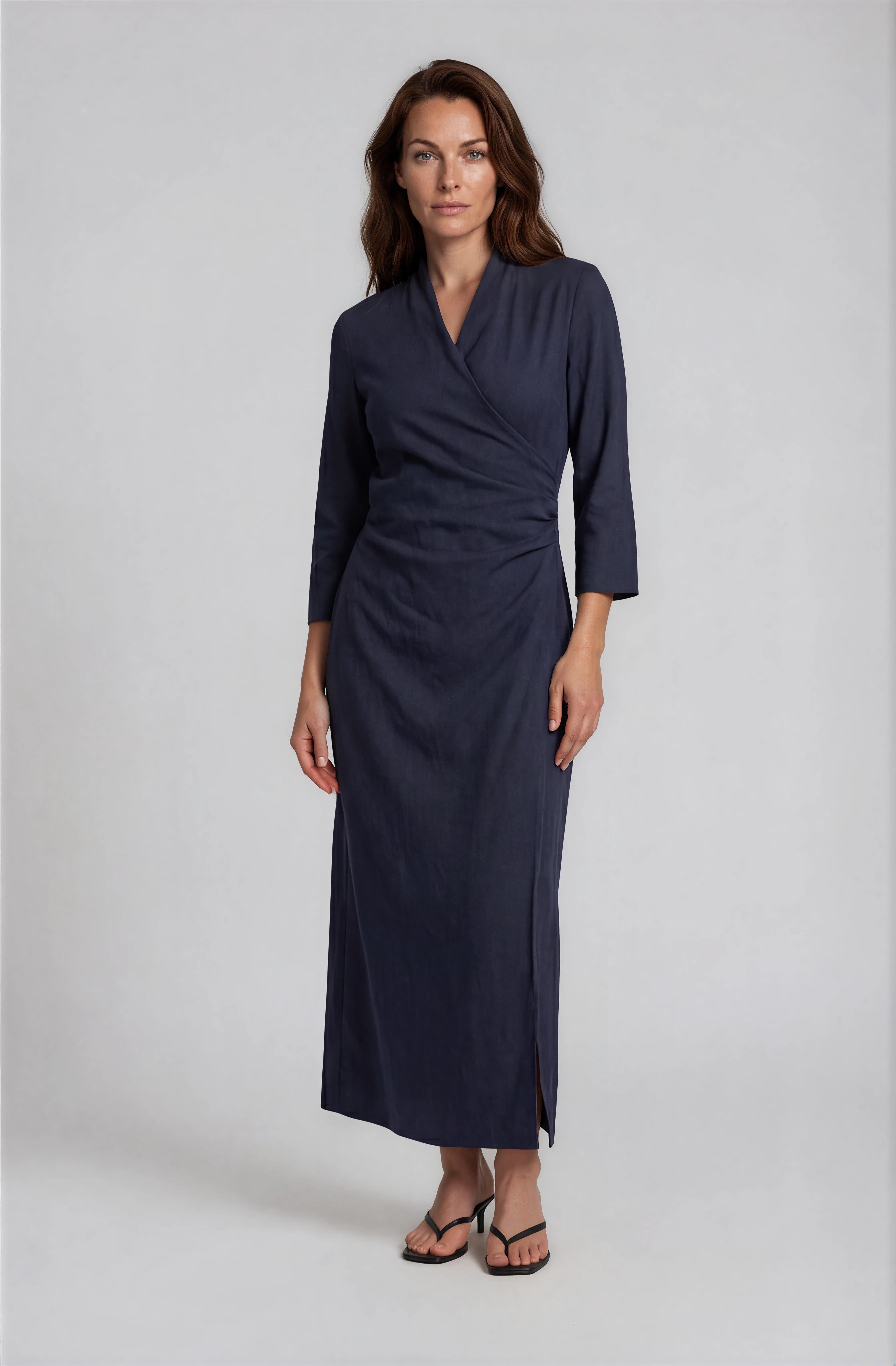DIANE WRAP DRESS IN ITALIAN LINEN STRETCH - Jarbo