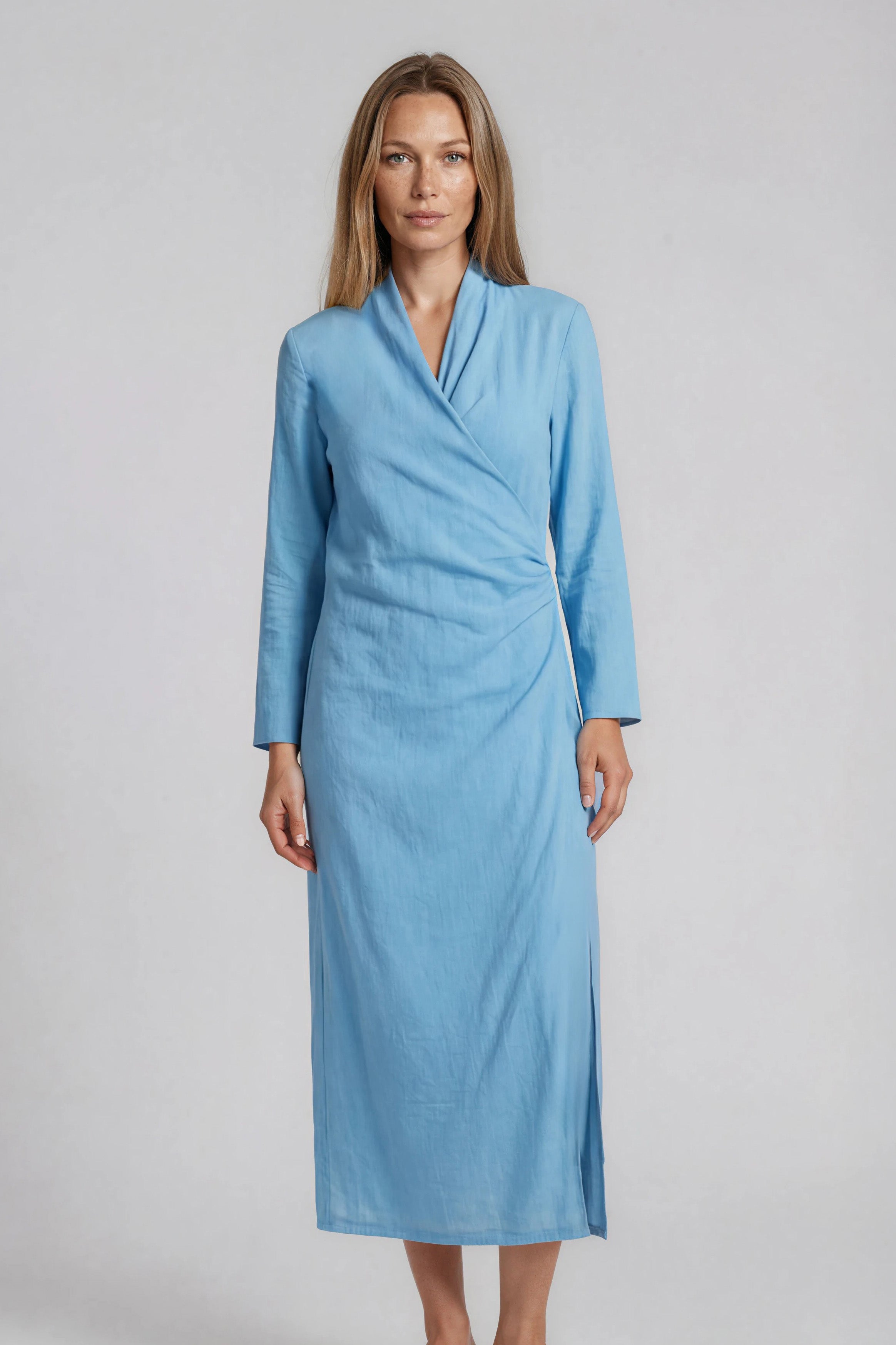 DIANE WRAP DRESS IN ITALIAN LINEN STRETCH