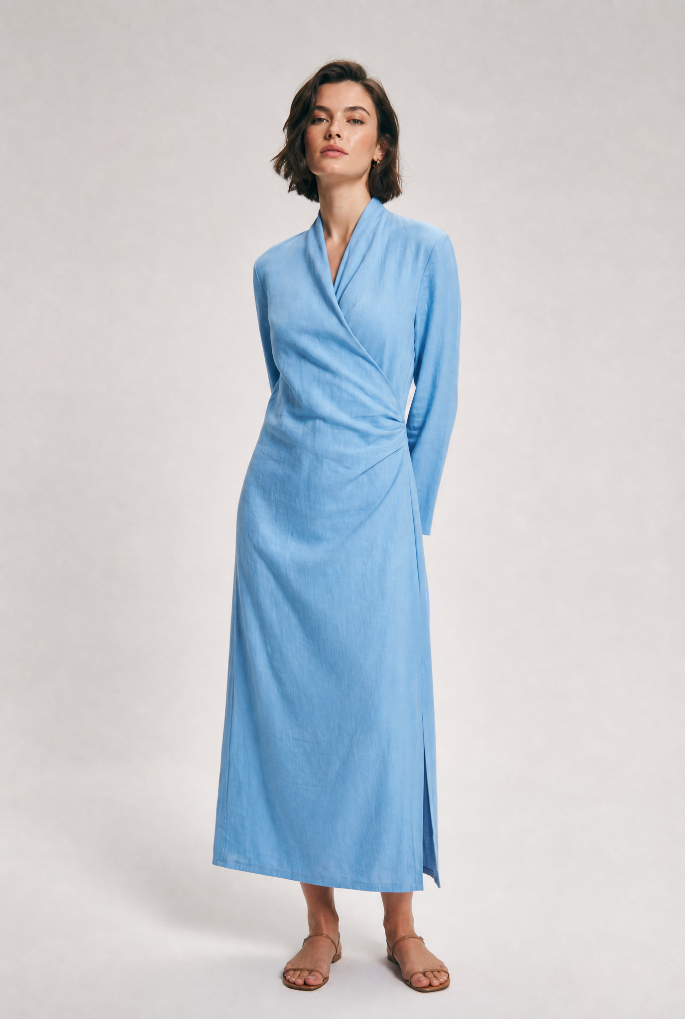 DIANE WRAP DRESS IN ITALIAN LINEN STRETCH