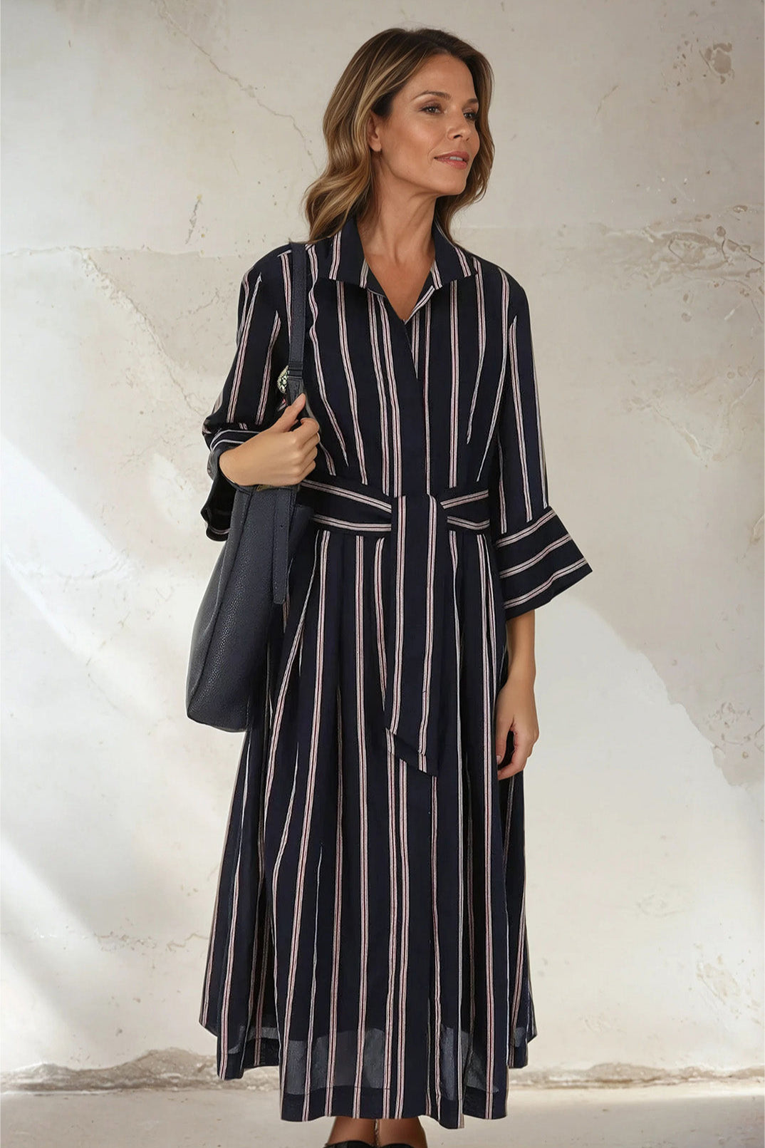 DUNE DRESS IN ITALIAN COTTON JACQUARD STRIPE