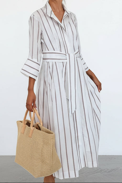 DUNE DRESS IN ITALIAN COTTON JACQUARD WHITE STRIPE - Jarbo