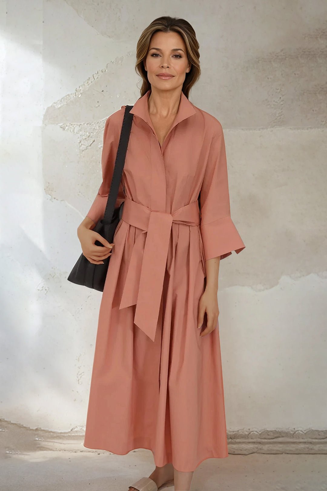 DUNE DRESS IN ITALIAN COTTON STRETCH CAMEO - Jarbo