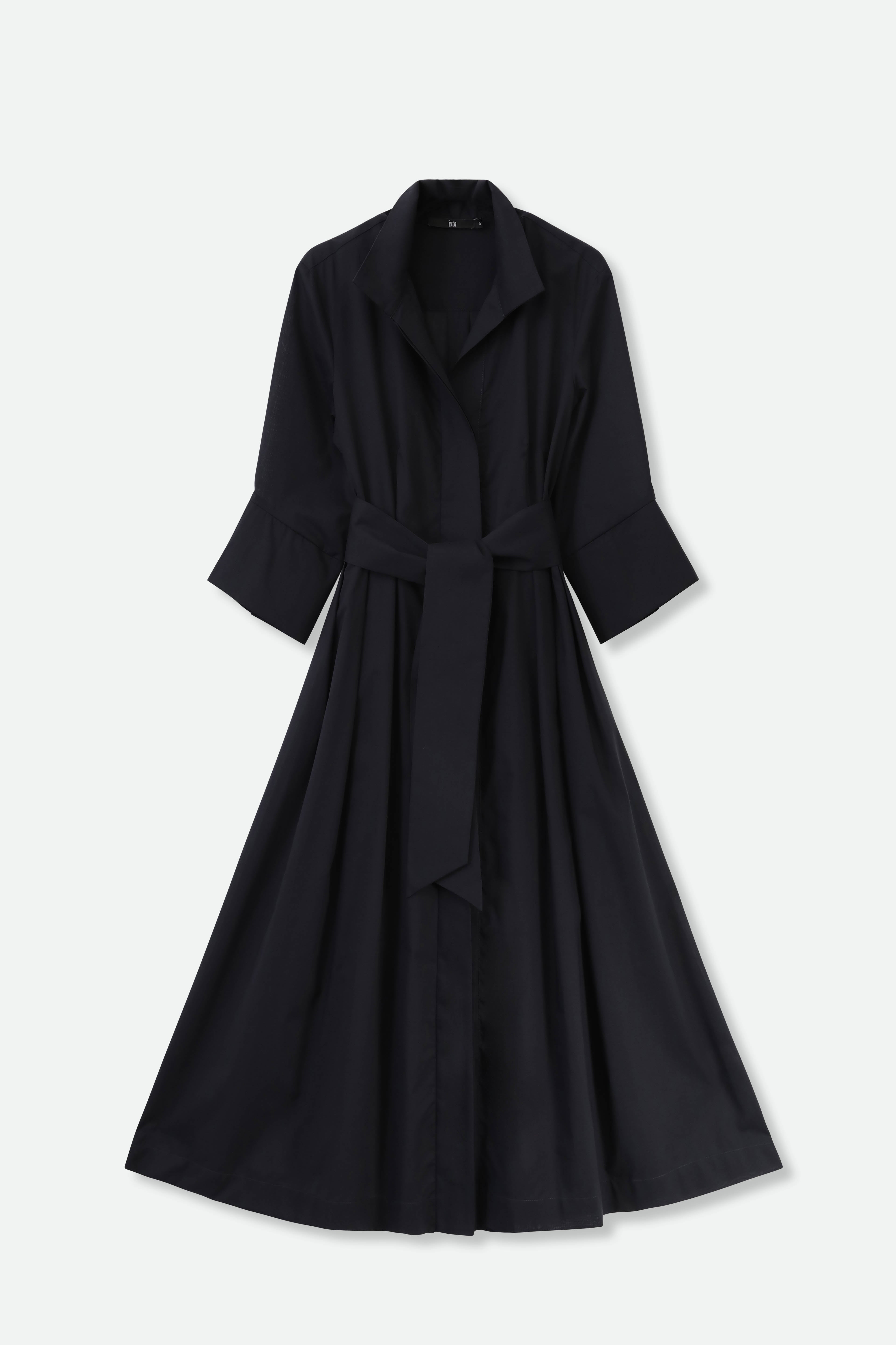 DUNE SLEEVE DRESS IN ITALIAN COTTON VOILE WITH SLIP IN BLACK - Jarbo