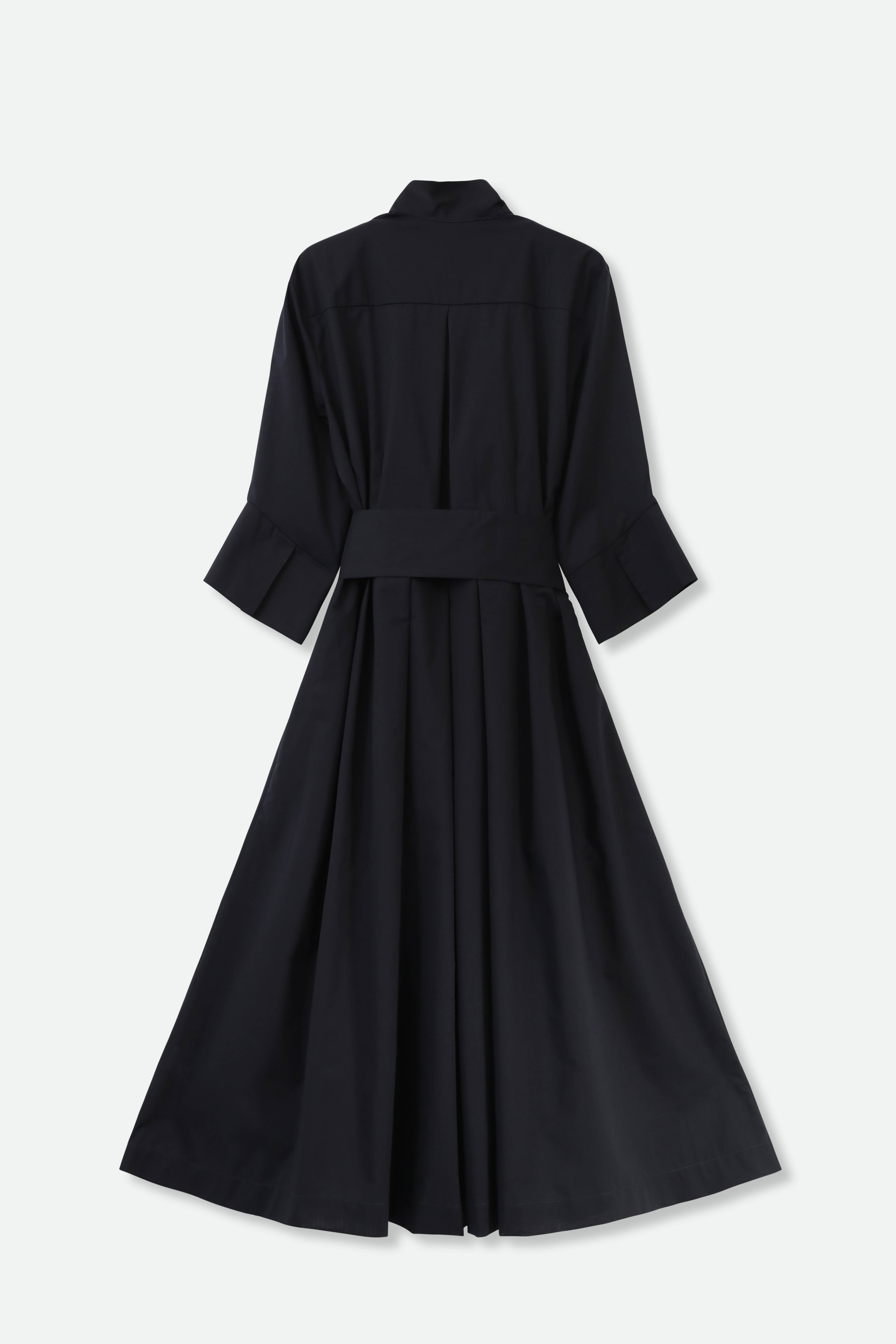 DUNE SLEEVE DRESS IN ITALIAN COTTON VOILE WITH SLIP IN BLACK - Jarbo