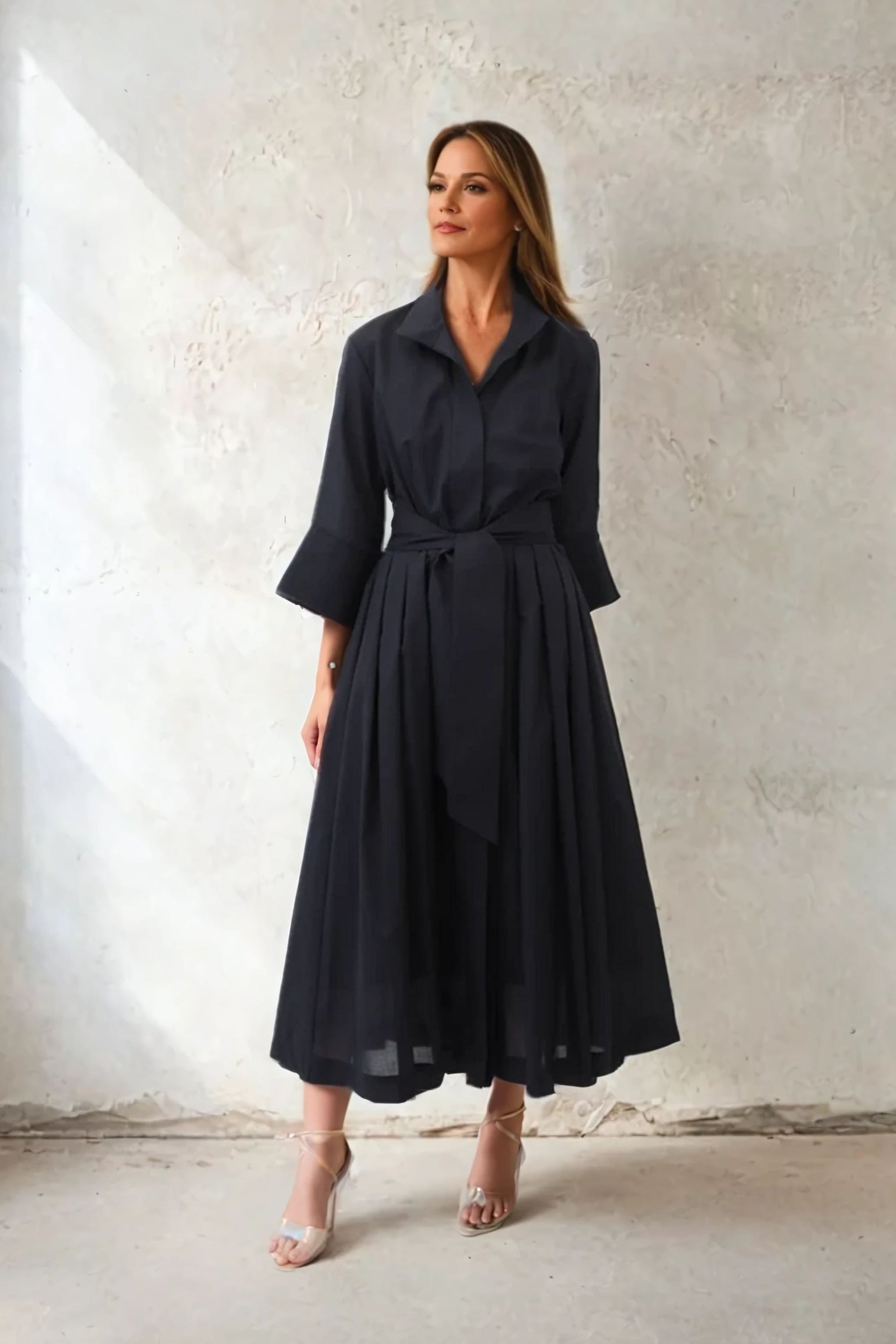 DUNE SLEEVE DRESS IN ITALIAN COTTON VOILE WITH SLIP IN BLACK - Jarbo