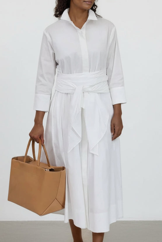DUSK DRESS IN FINE ITALIAN POPLIN COTTON WHITE - Jarbo