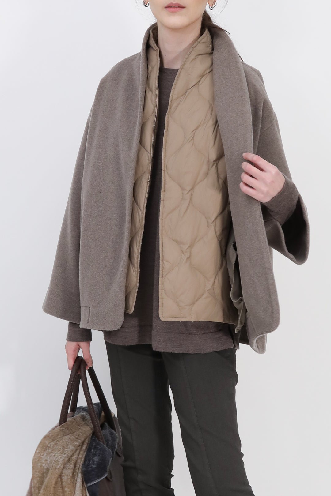 ELENA ITALIAN VIRGIN WOOL & GOOSE DOWN TWO PIECE COAT SET IN TAUPE - Jarbo