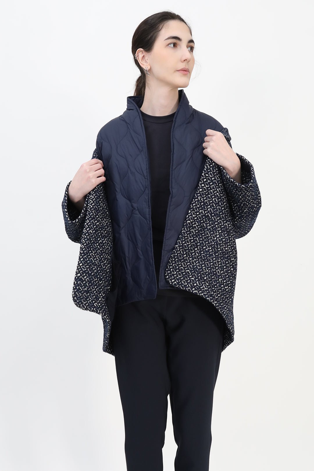 ELENA WOOL JAQUARD & GOOSE DOWN TWO PIECE COAT SET IN NAVY - Jarbo