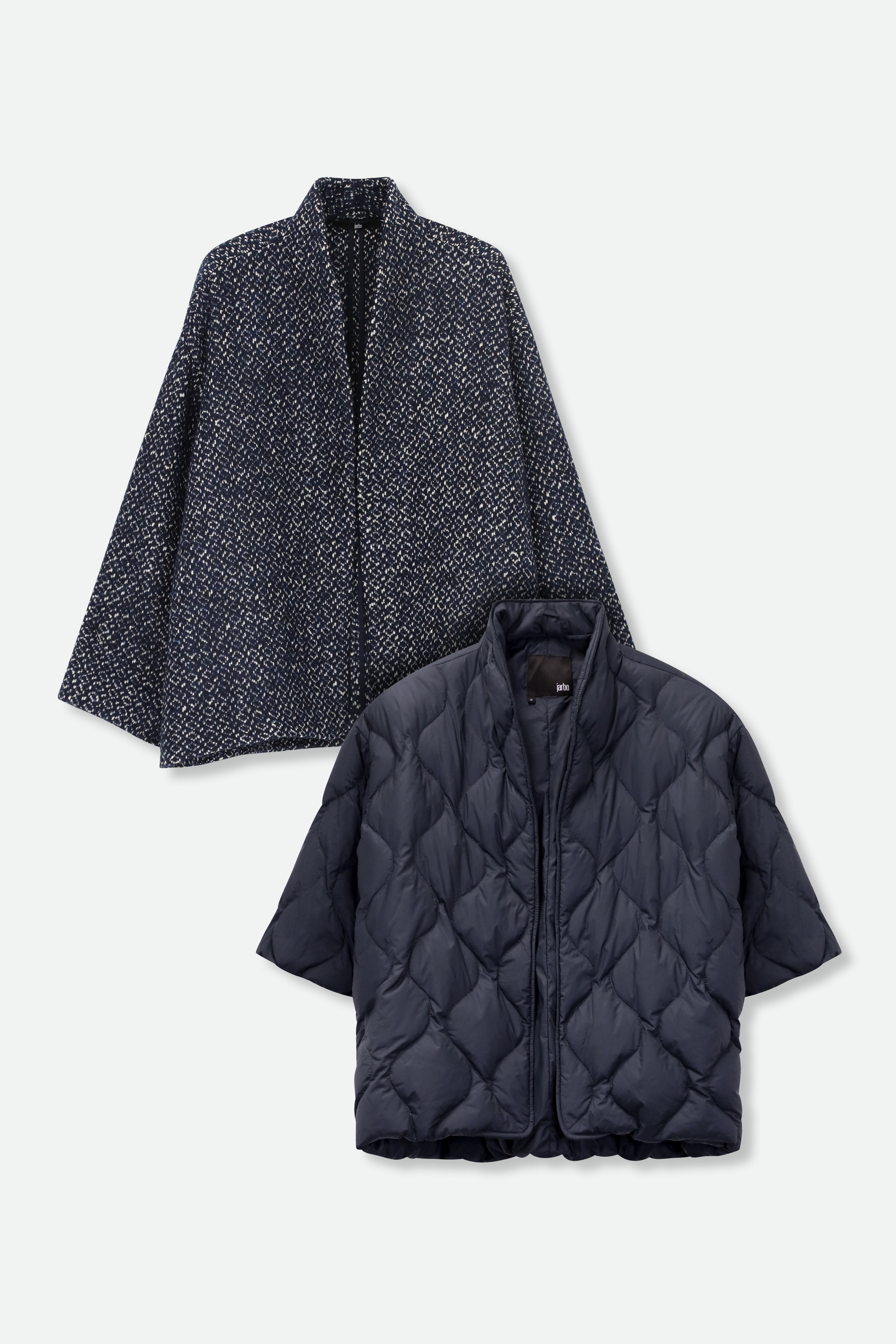 ELENA WOOL JAQUARD & GOOSE DOWN TWO PIECE COAT SET IN NAVY - Jarbo