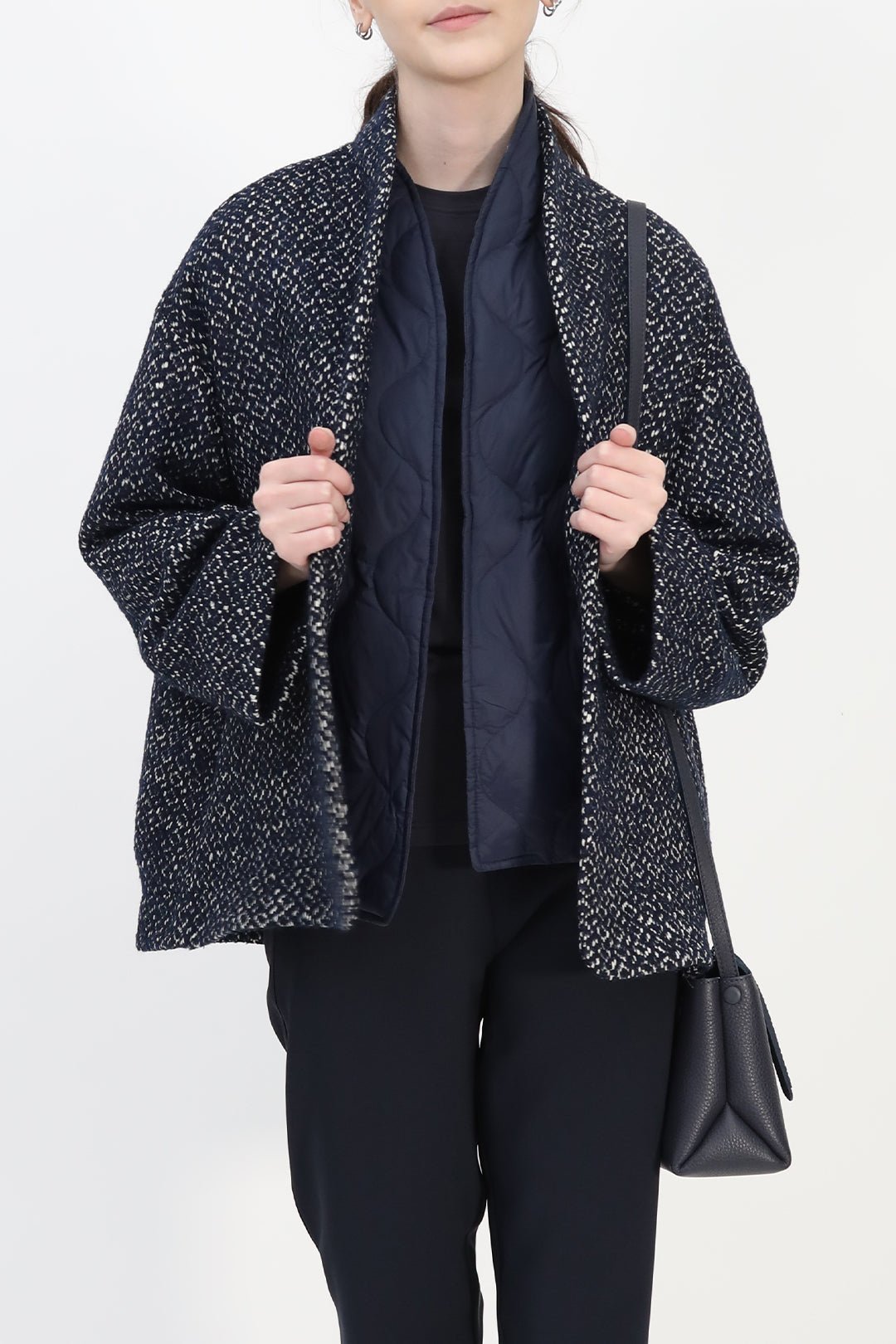 ELENA WOOL JAQUARD & GOOSE DOWN TWO PIECE COAT SET IN NAVY - Jarbo