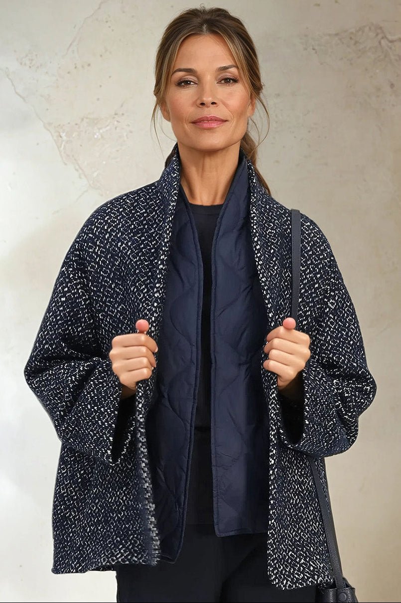 ELENA WOOL JAQUARD & GOOSE DOWN TWO PIECE COAT SET IN NAVY - Jarbo