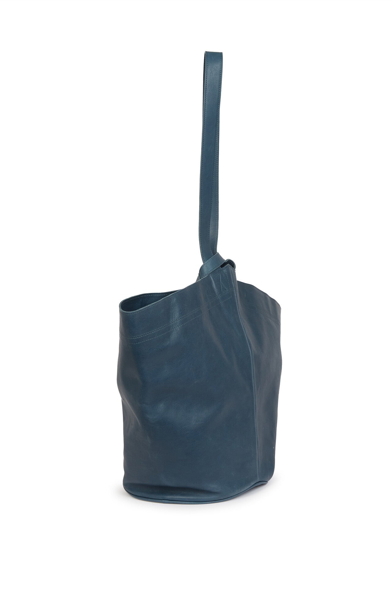 FILOMENA WIDE BUCKET HANDBAG IN ITALIAN LEATHER BLUE PETROL - Jarbo