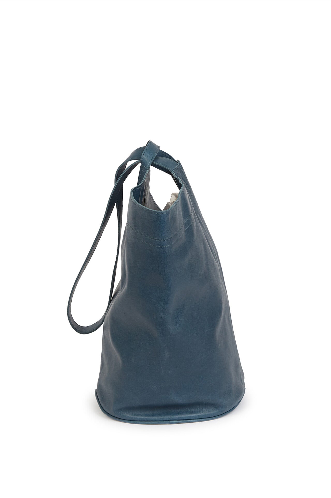 FILOMENA WIDE BUCKET HANDBAG IN ITALIAN LEATHER BLUE PETROL - Jarbo