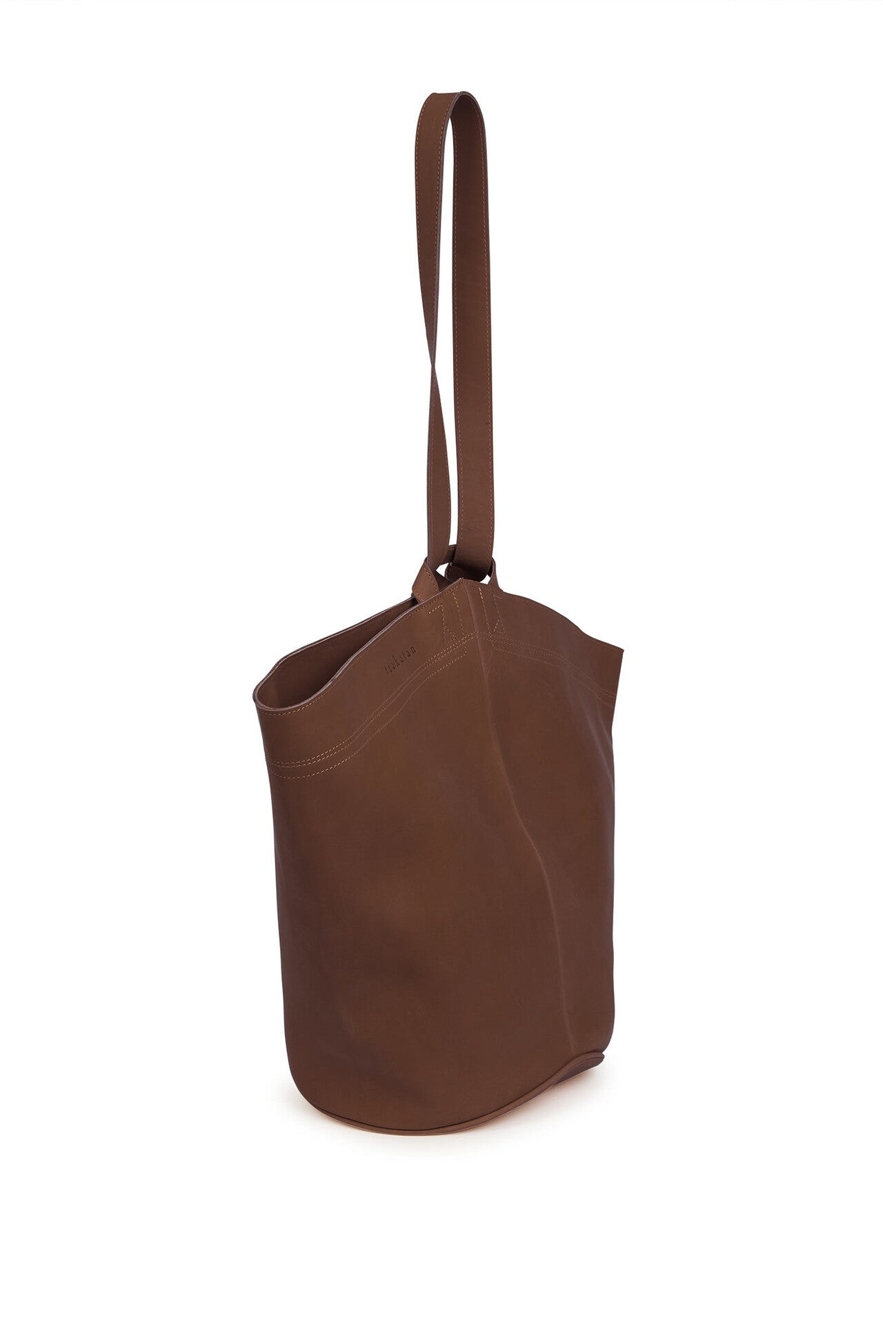 FILOMENA WIDE BUCKET HANDBAG IN ITALIAN LEATHER SADDLE BROWN - Jarbo