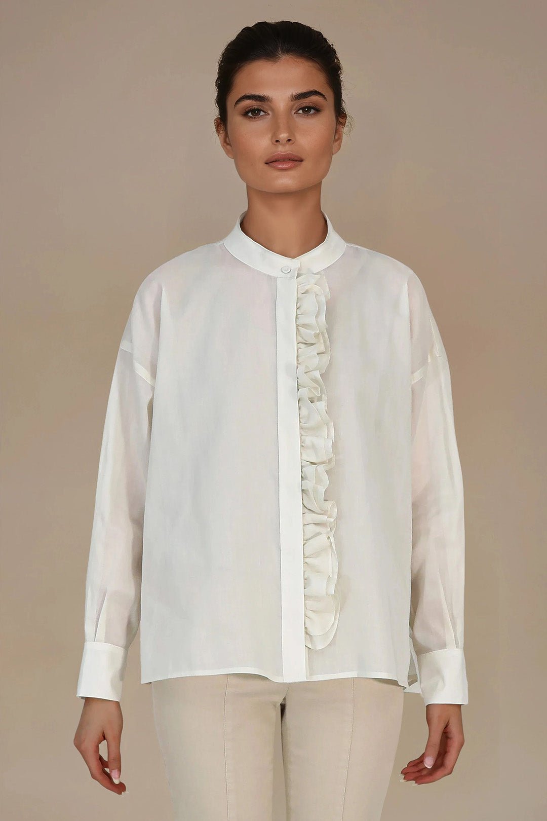 FLEUR RUFFLE SHIRT IN ITALIAN COTTON ORGANZA - Jarbo