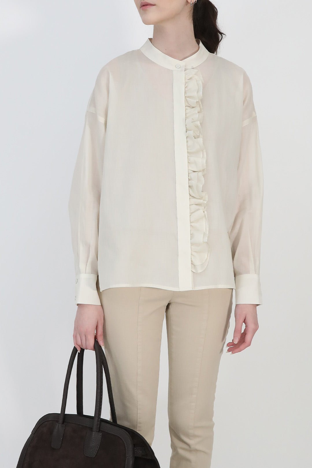 FLEUR RUFFLE SHIRT IN ITALIAN COTTON ORGANZA - Jarbo