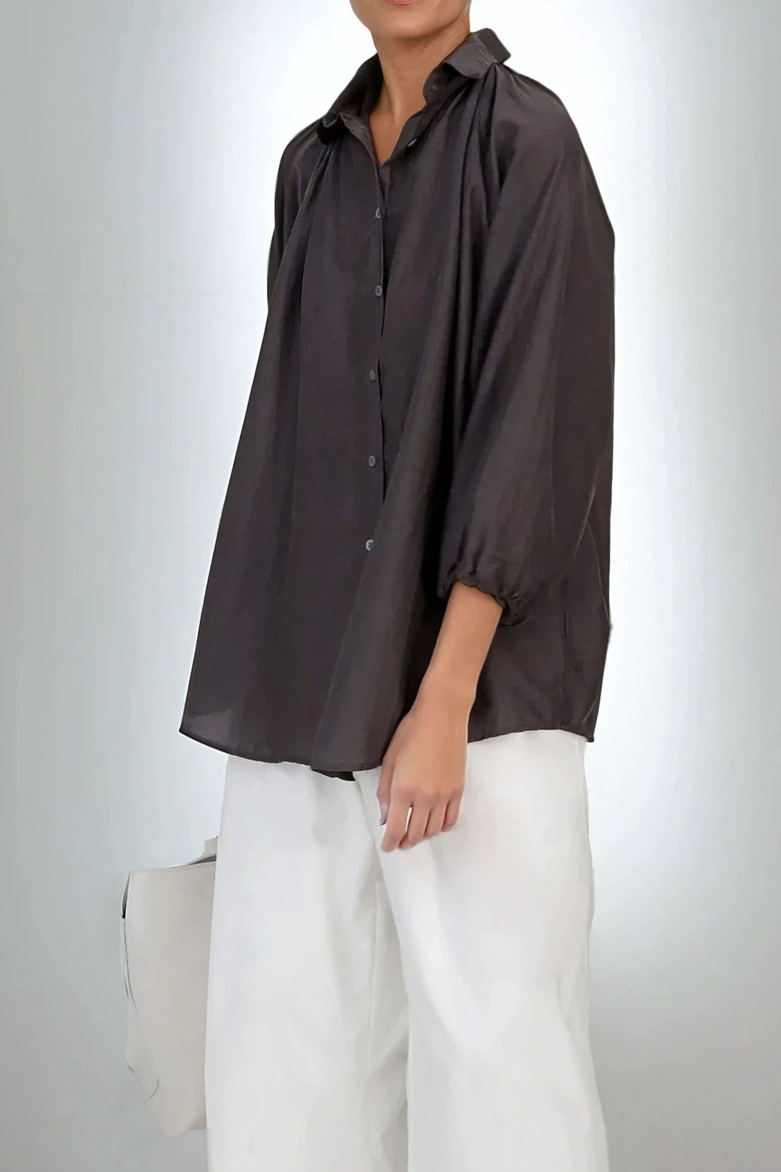 Flowy Oversized Blouse in Silk Cotton Gunmetal / S/M