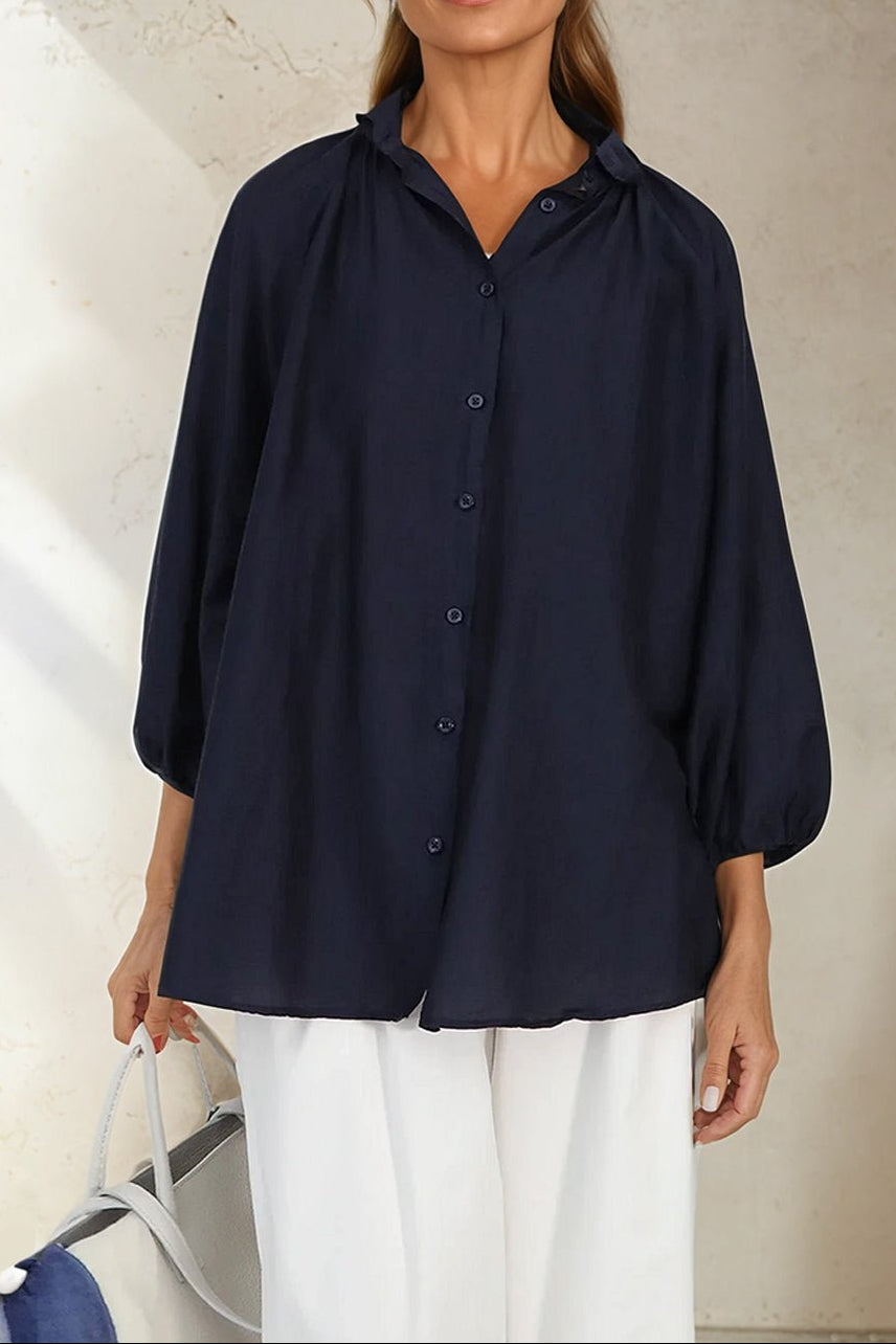 FLOWY OVERSIZED BLOUSE IN SILK COTTON NAVY / L/XL / JSC5929