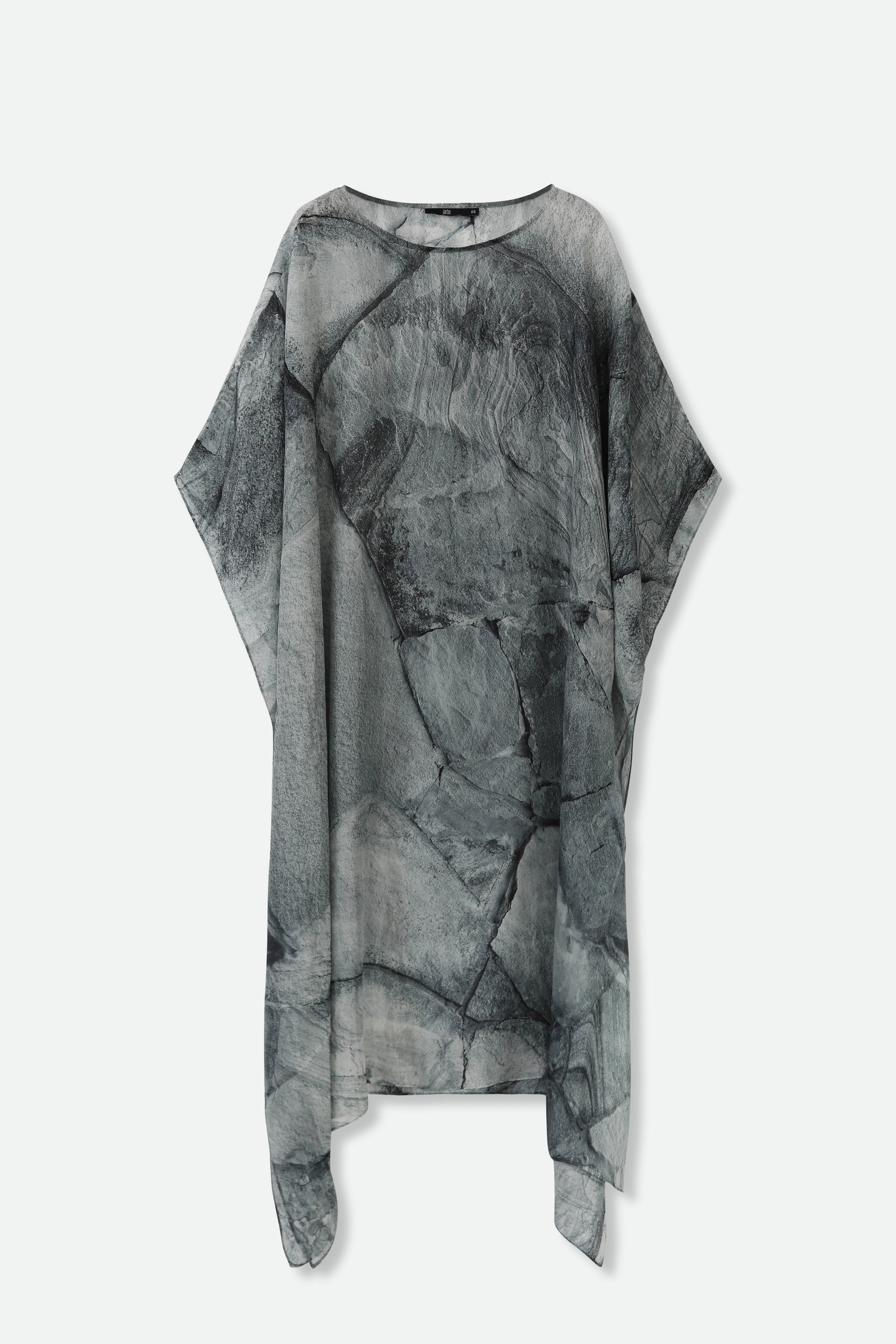 FREYA SILK KAFTAN IN PRINTED ITALIAN SILK VOILE STONEY GREY - Jarbo