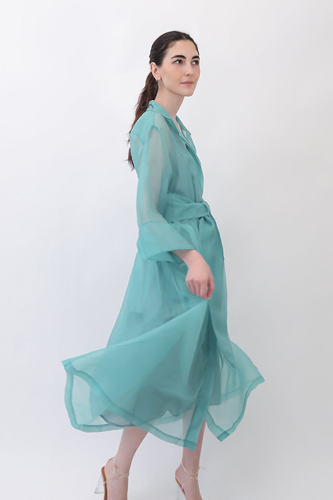 GABRIELLE DRESS IN SILK ORGANZA AQUAMARINE - Jarbo