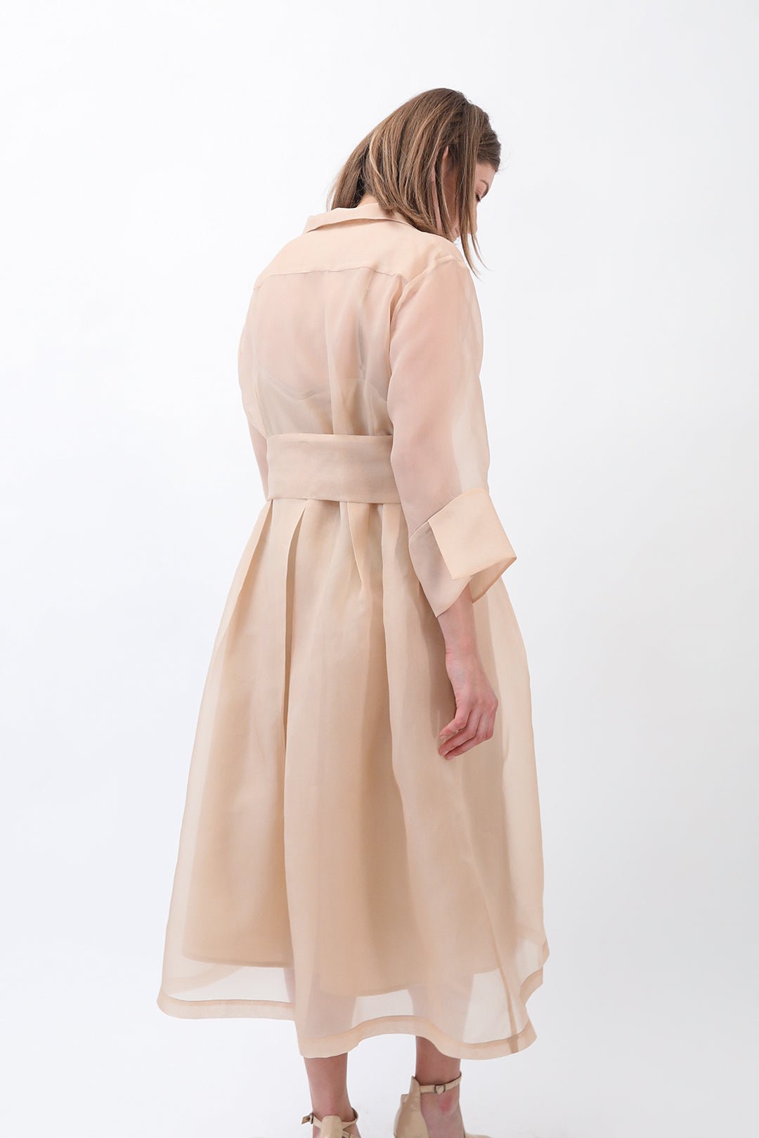 GABRIELLE DRESS IN SILK ORGANZA CHAMPAGNE - Jarbo