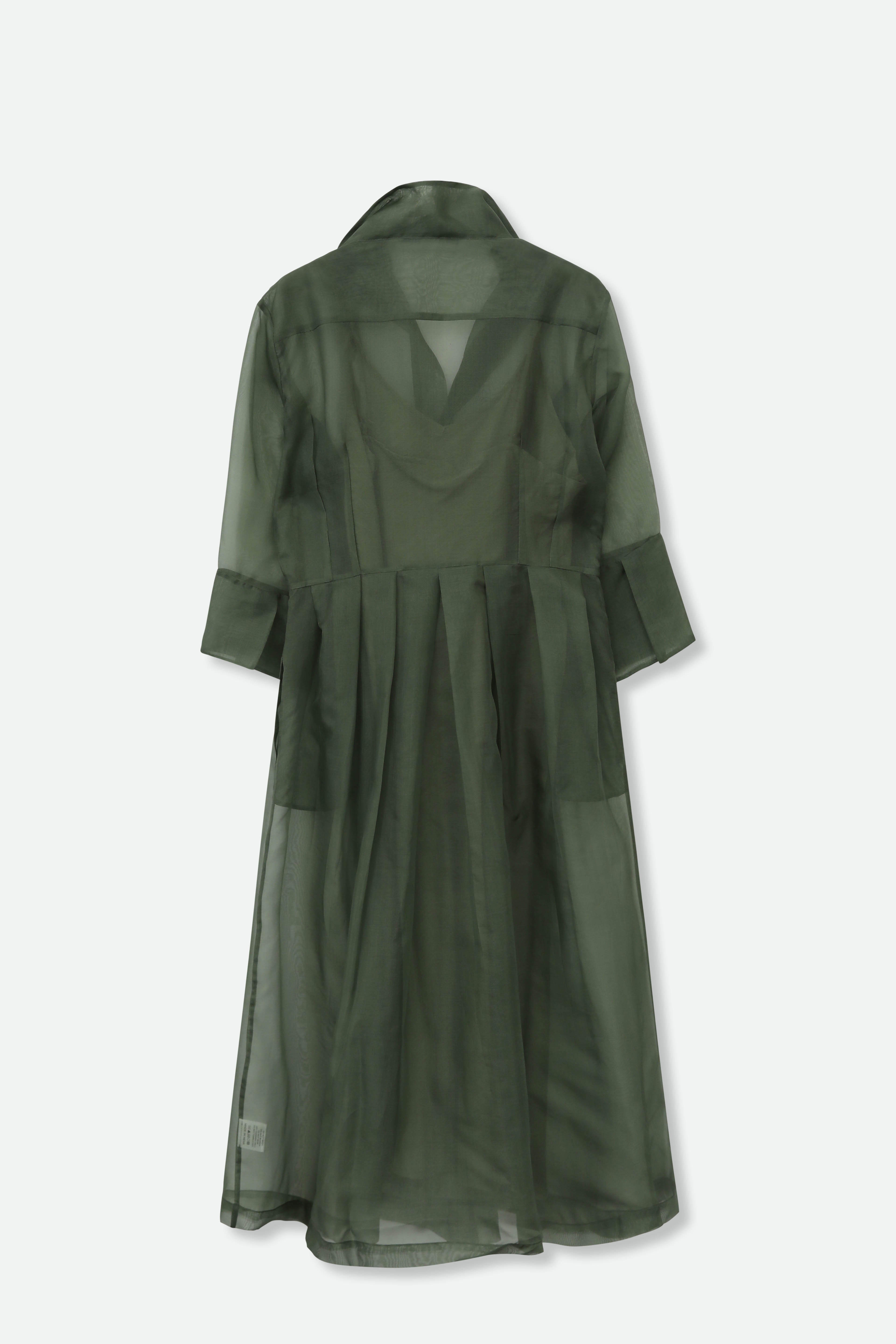 GABRIELLE DRESS IN SILK ORGANZA FOREST GREEN - Jarbo