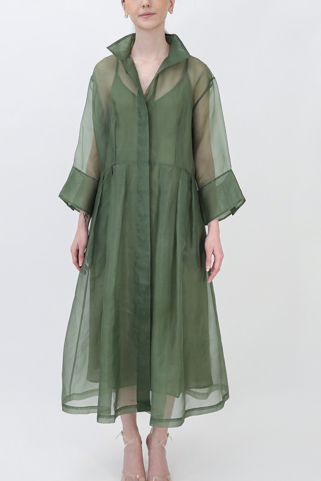 GABRIELLE DRESS IN SILK ORGANZA FOREST GREEN - Jarbo