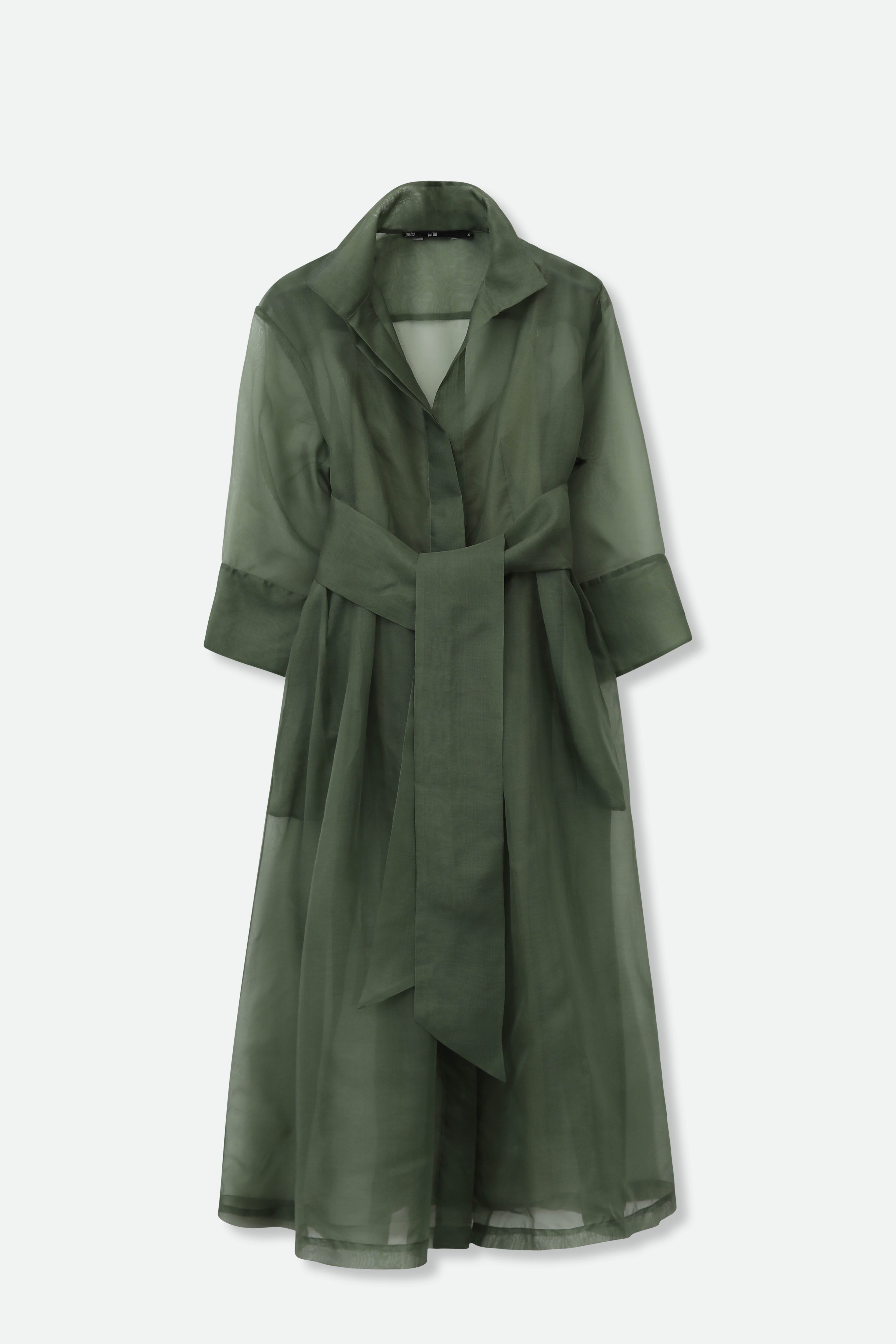 GABRIELLE DRESS IN SILK ORGANZA FOREST GREEN - Jarbo