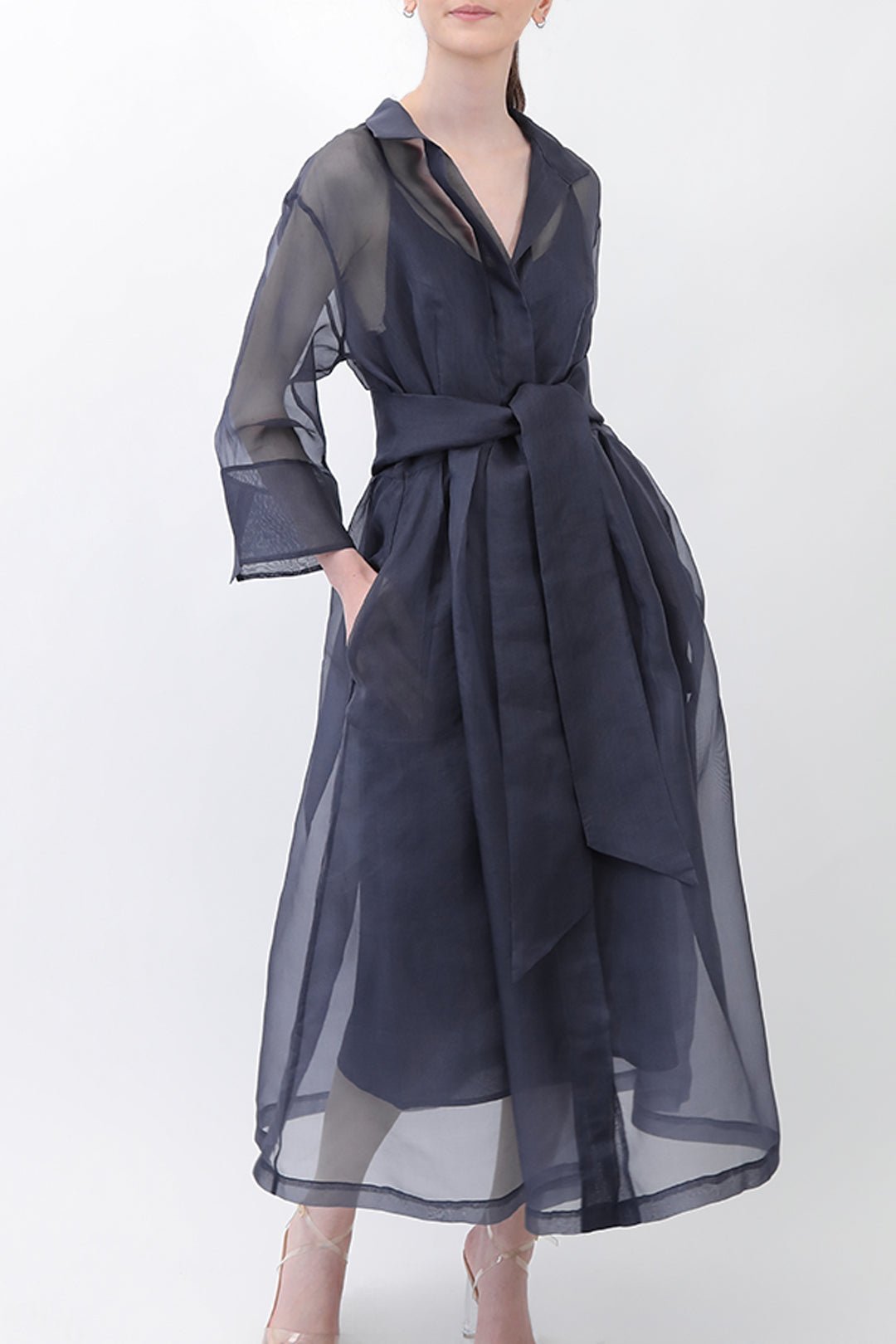 GABRIELLE DRESS IN SILK ORGANZA NAVY - Jarbo