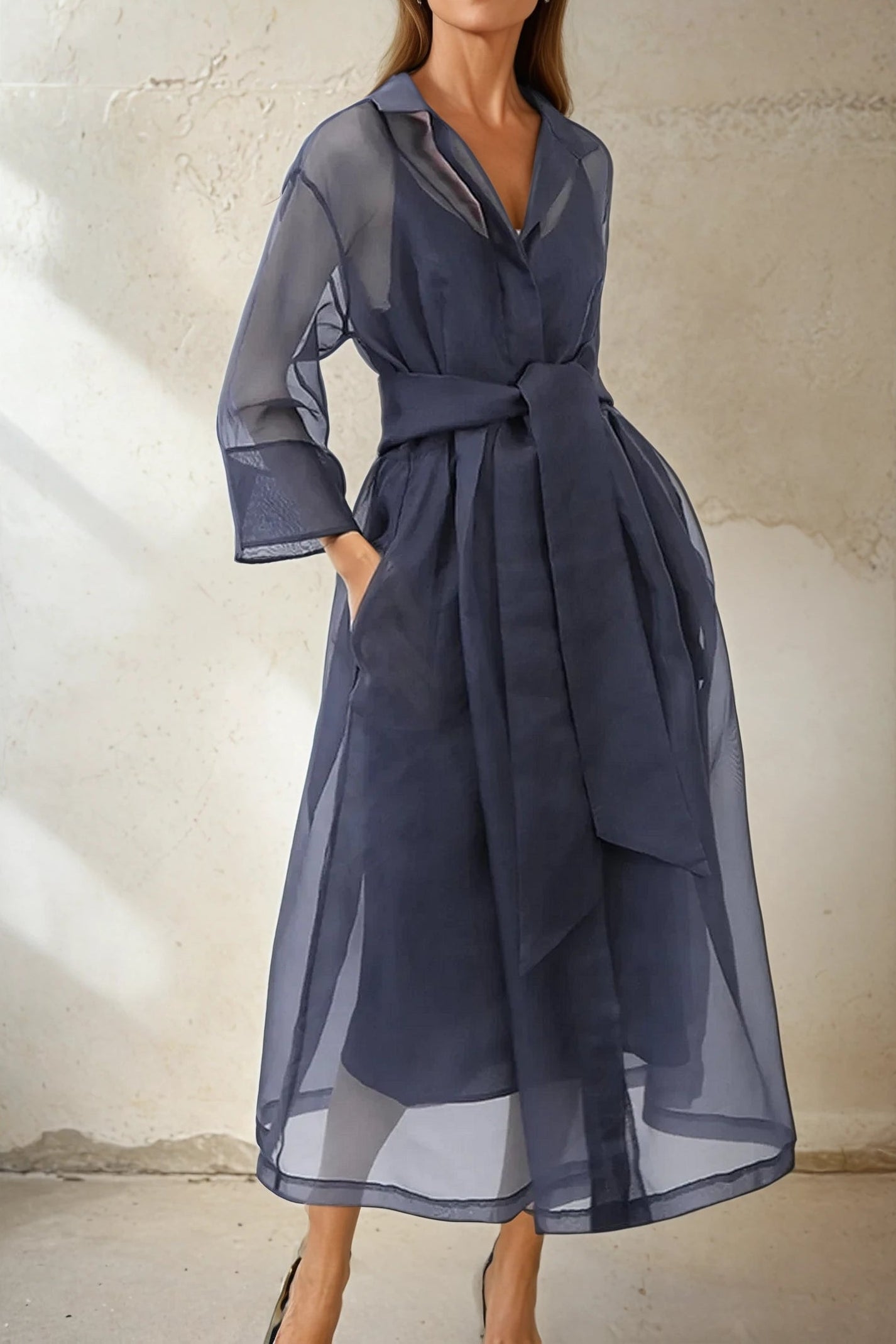 GABRIELLE DRESS IN SILK ORGANZA NAVY - Jarbo