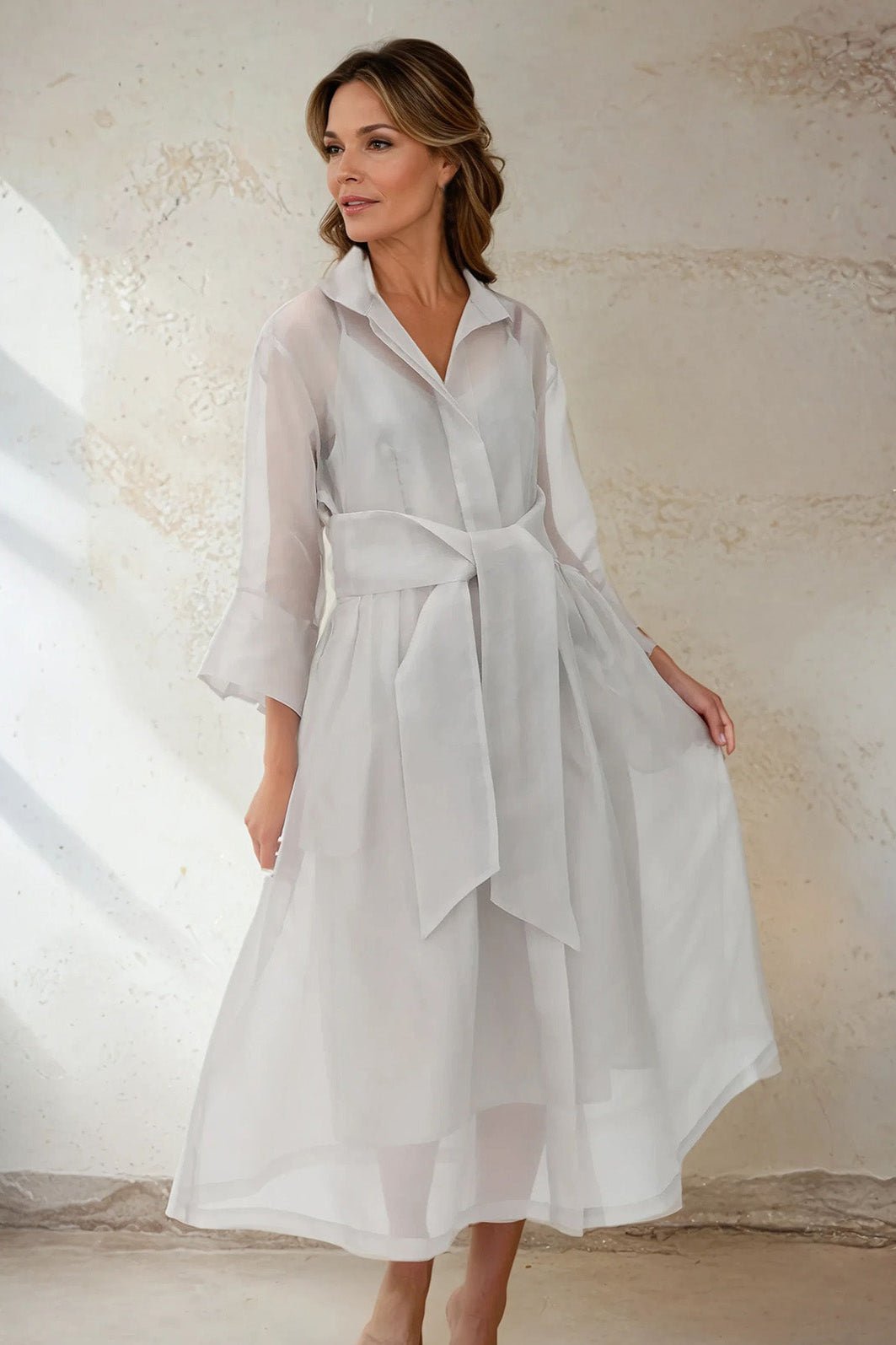 GABRIELLE DRESS IN SILK ORGANZA PLATINUM - Jarbo