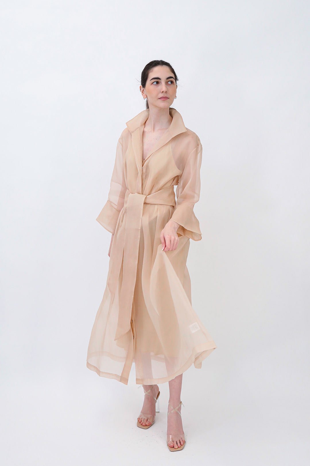 GABRIELLE DRESS IN SILK ORGANZA SAND - Jarbo