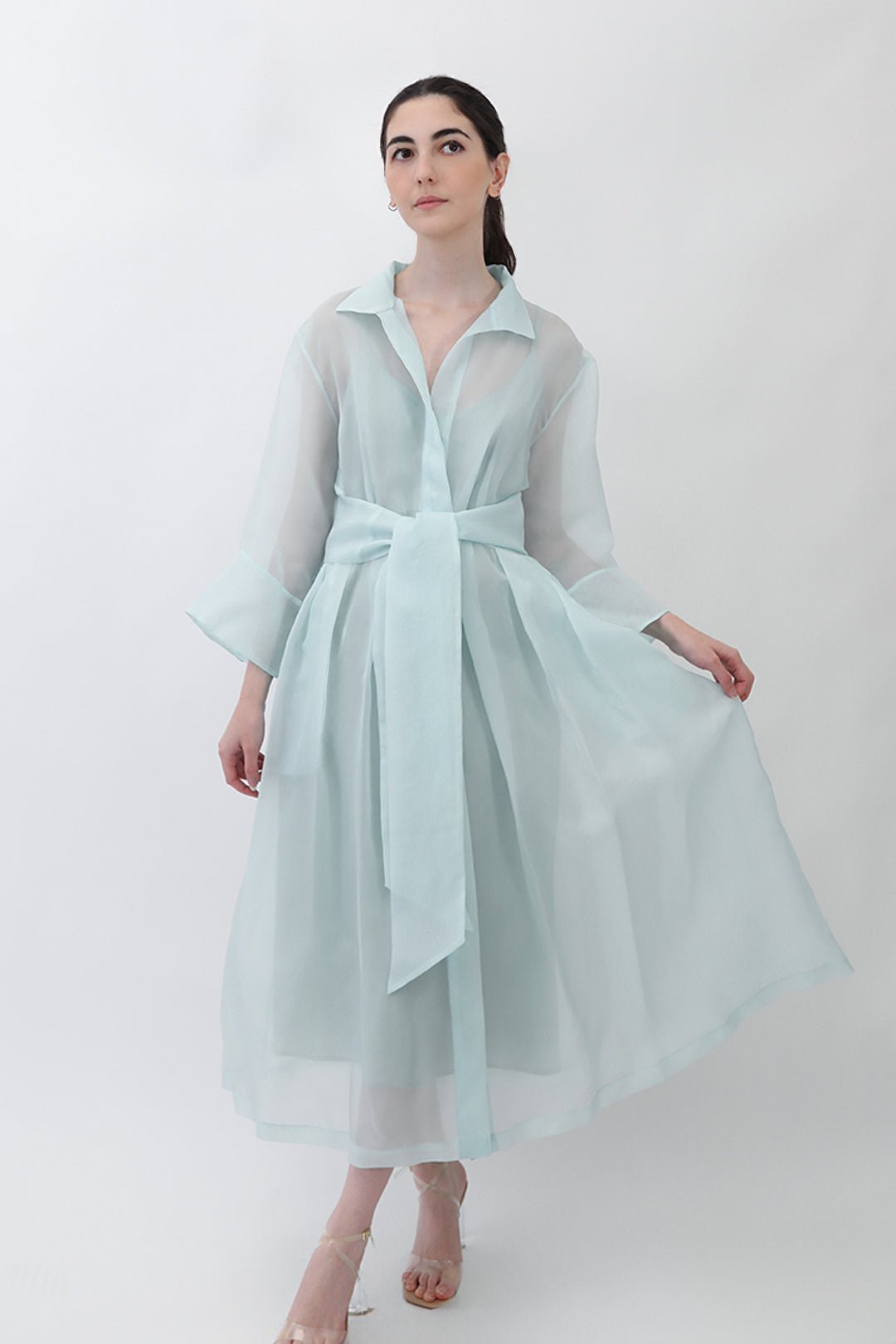 GABRIELLE DRESS IN SILK ORGANZA SEABREEZE - Jarbo